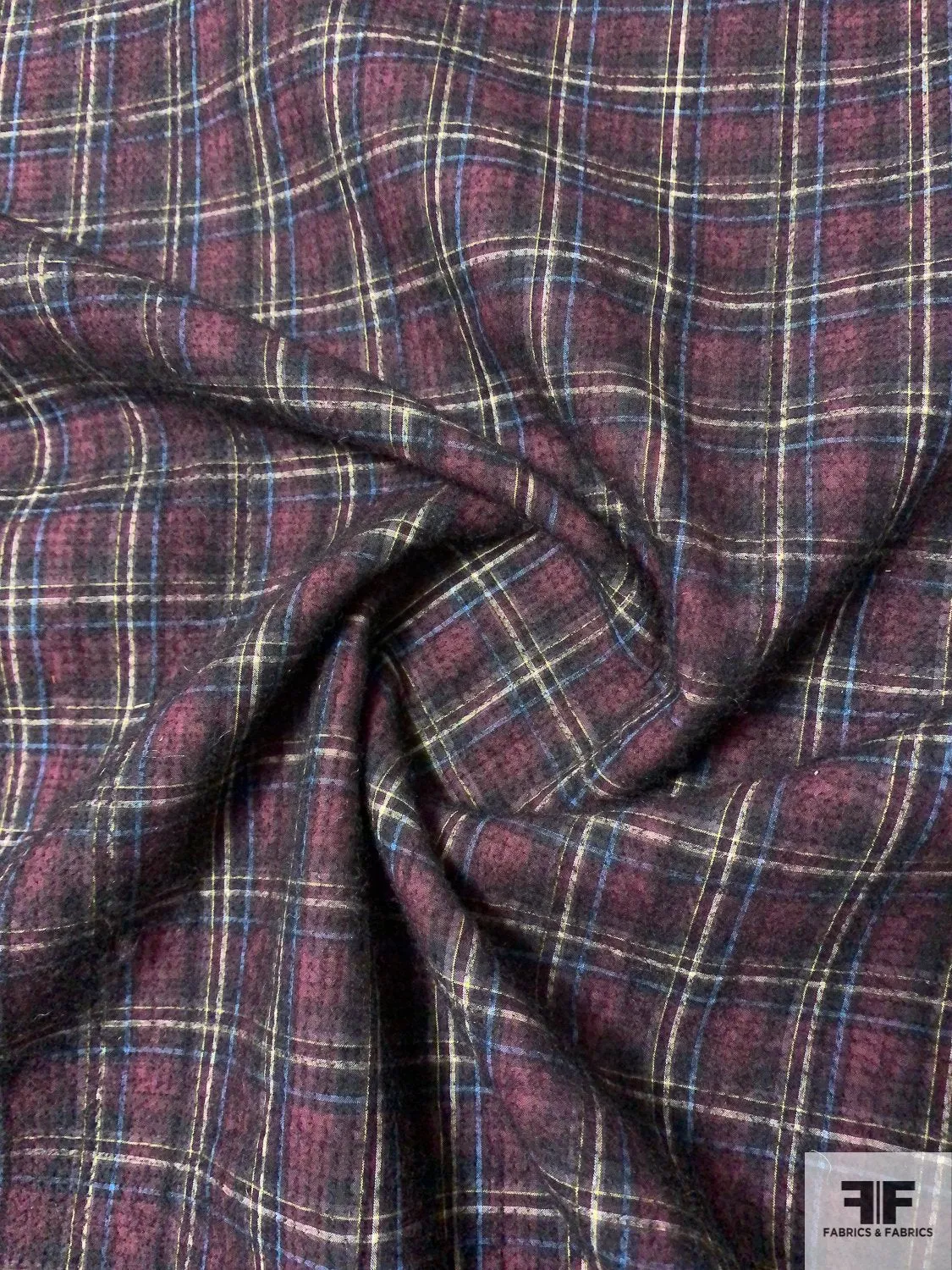 2-Ply Reversible Wool and Cotton Felted Plaid Coating - Dusty Rose / Blue / Yellow / White / Black