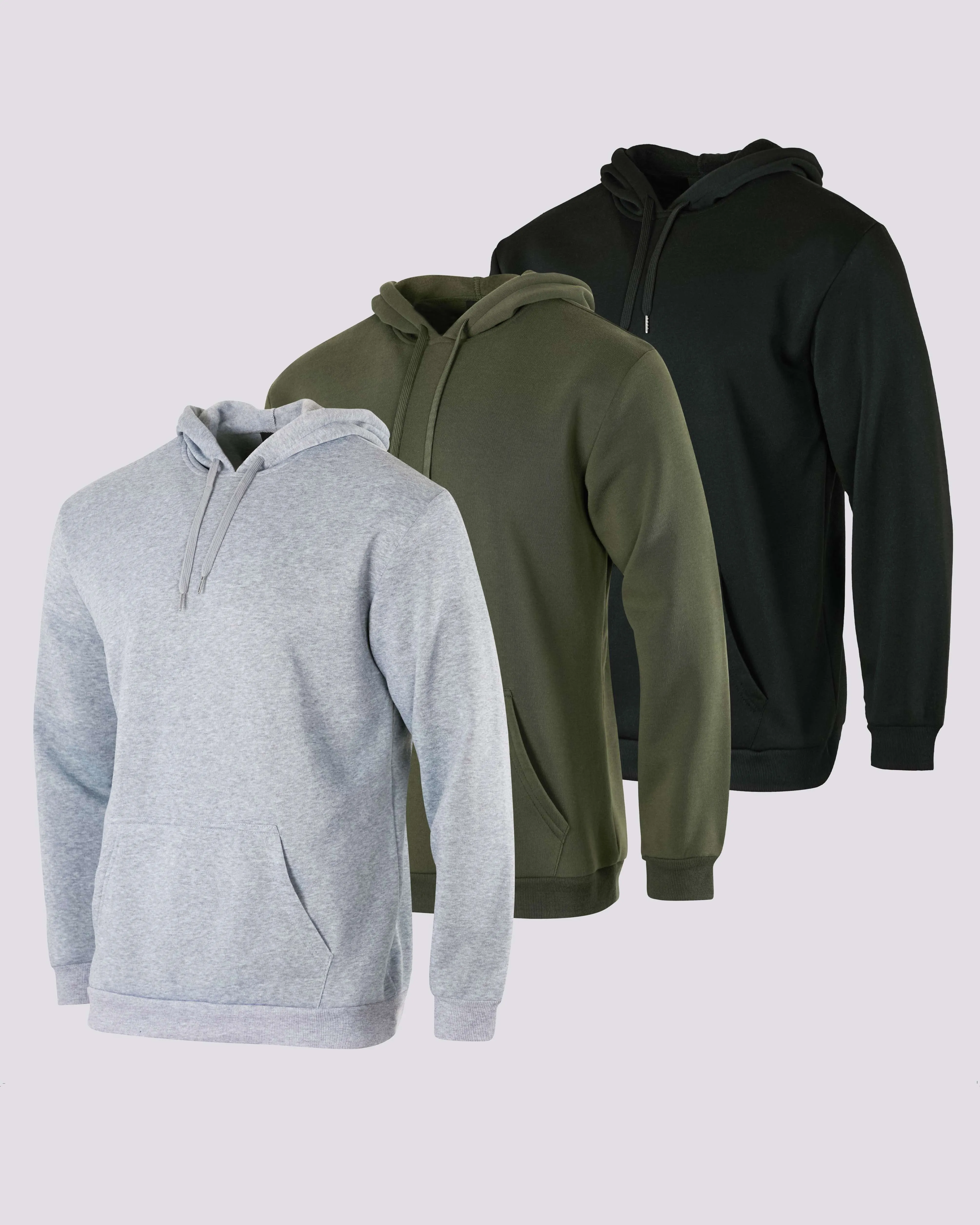 3 Pack: Mens Fleece Pullover Hoodie Sweatshirt