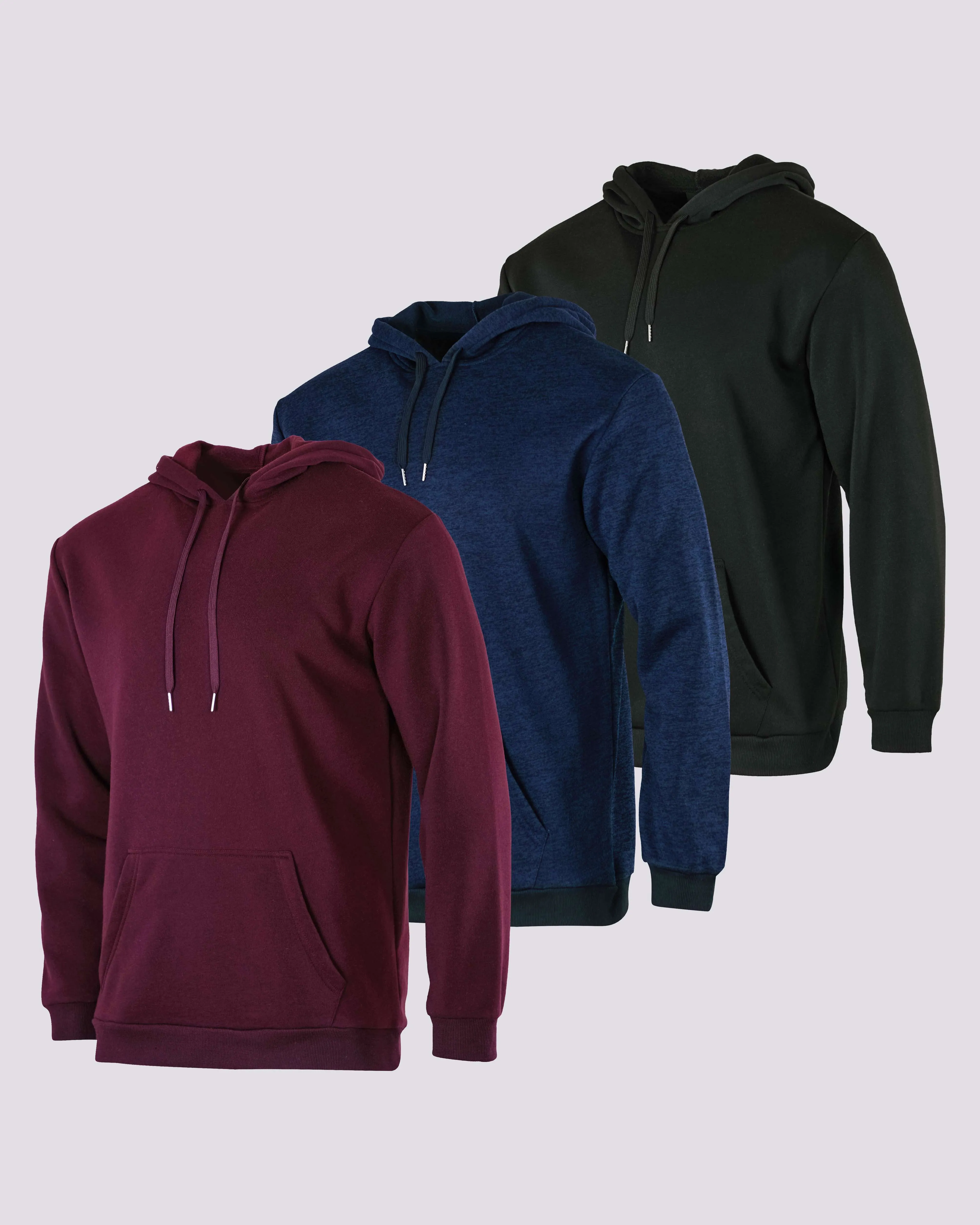 3 Pack: Mens Fleece Pullover Hoodie Sweatshirt