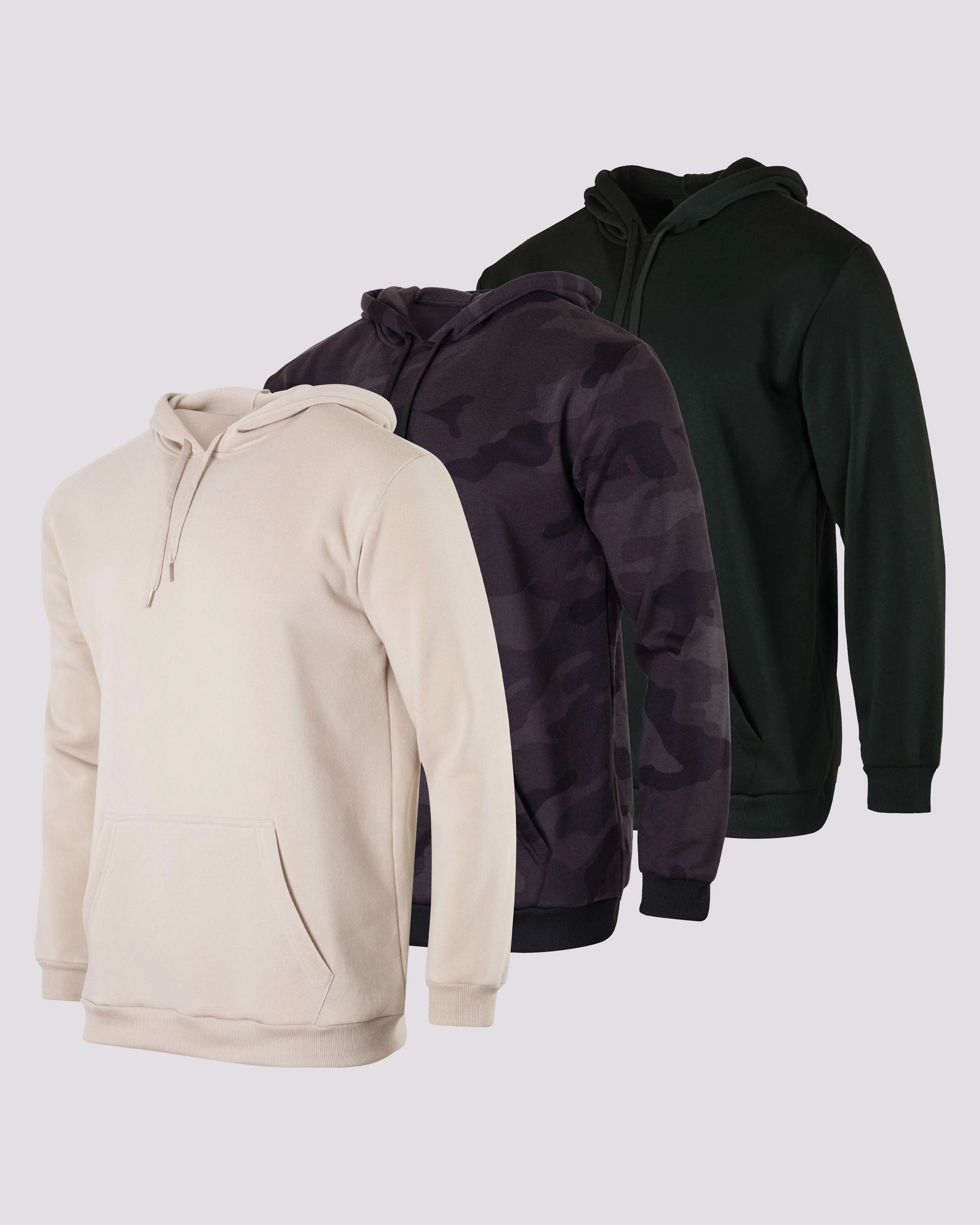 3 Pack: Mens Fleece Pullover Hoodie Sweatshirt