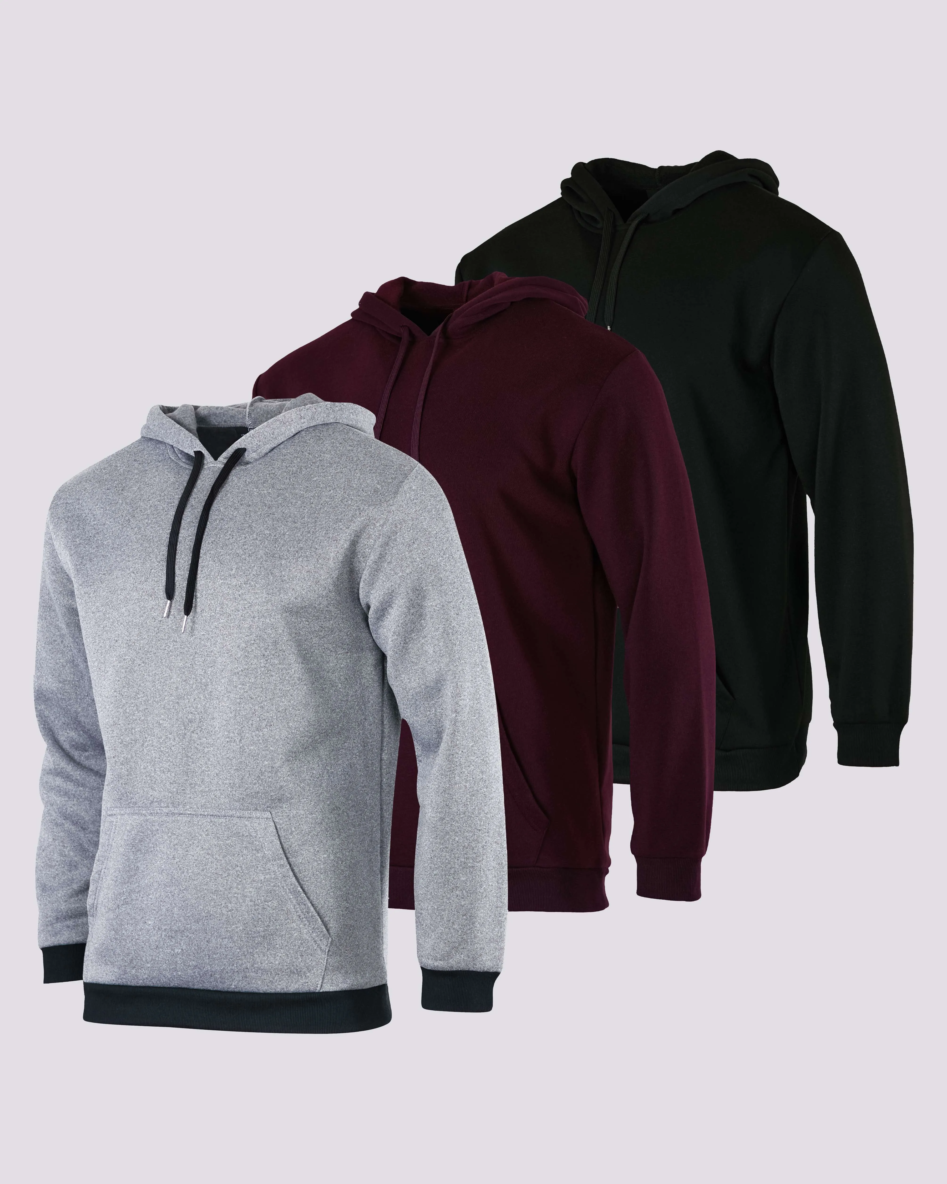 3 Pack: Mens Fleece Pullover Hoodie Sweatshirt