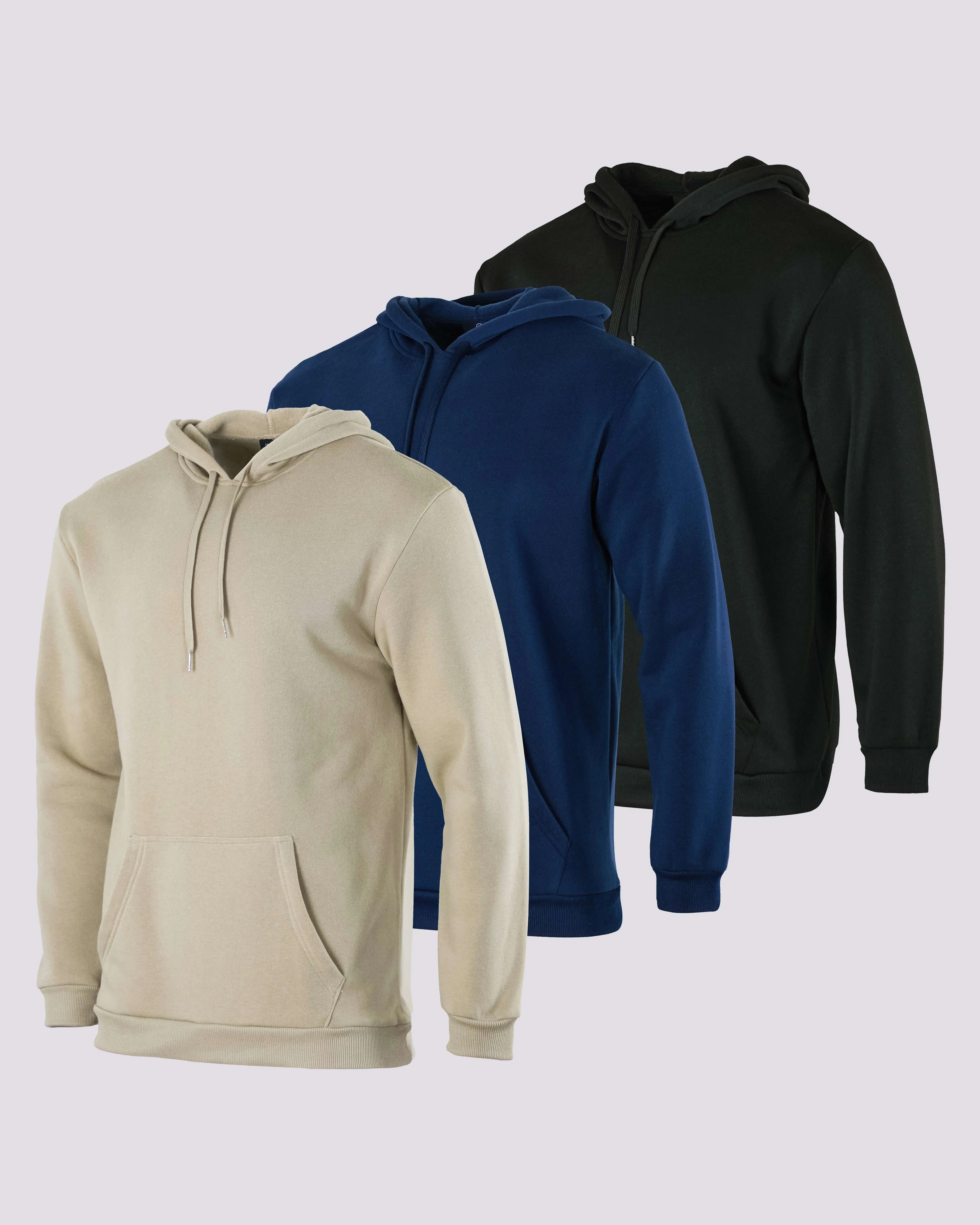 3 Pack: Mens Fleece Pullover Hoodie Sweatshirt