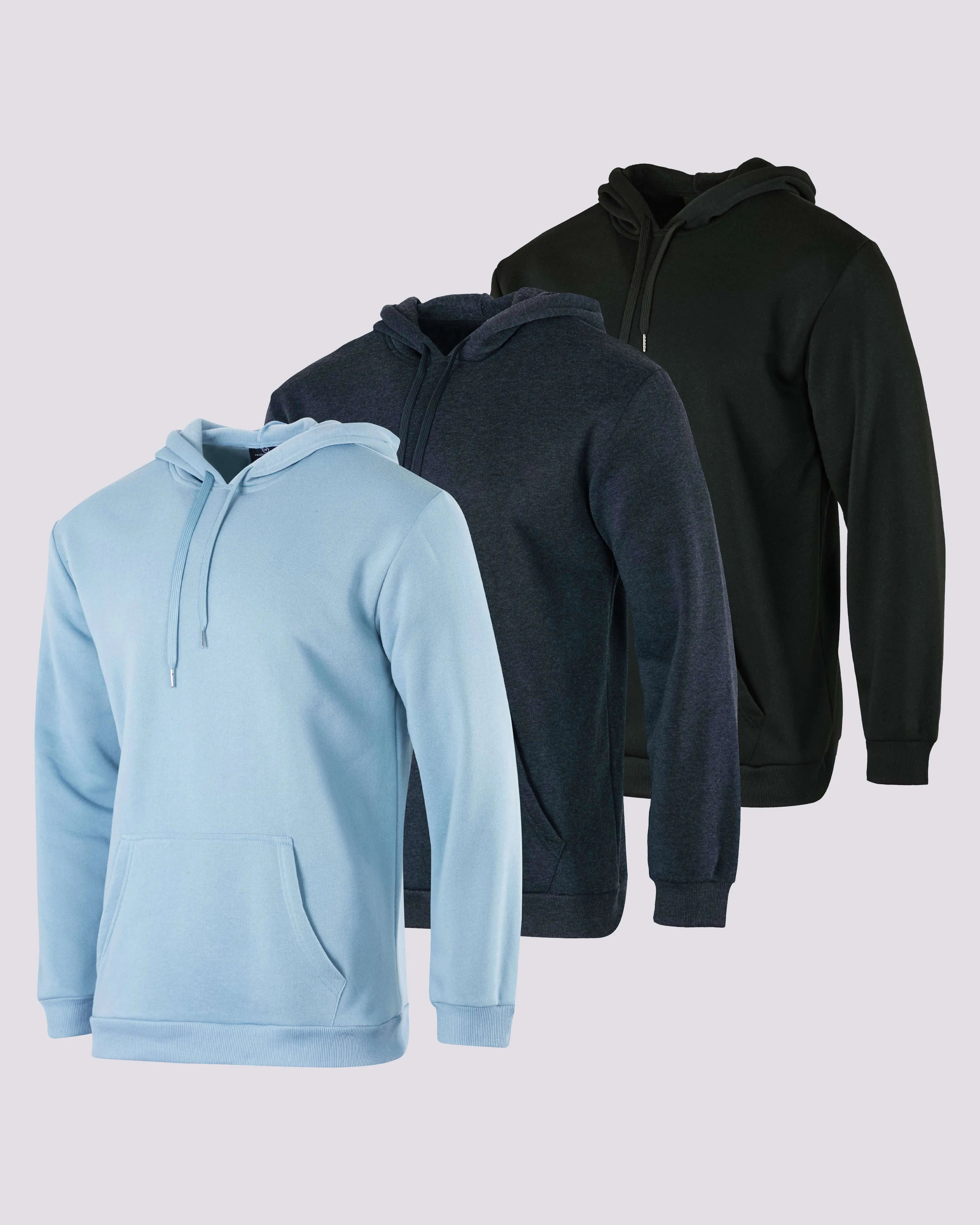 3 Pack: Mens Fleece Pullover Hoodie Sweatshirt