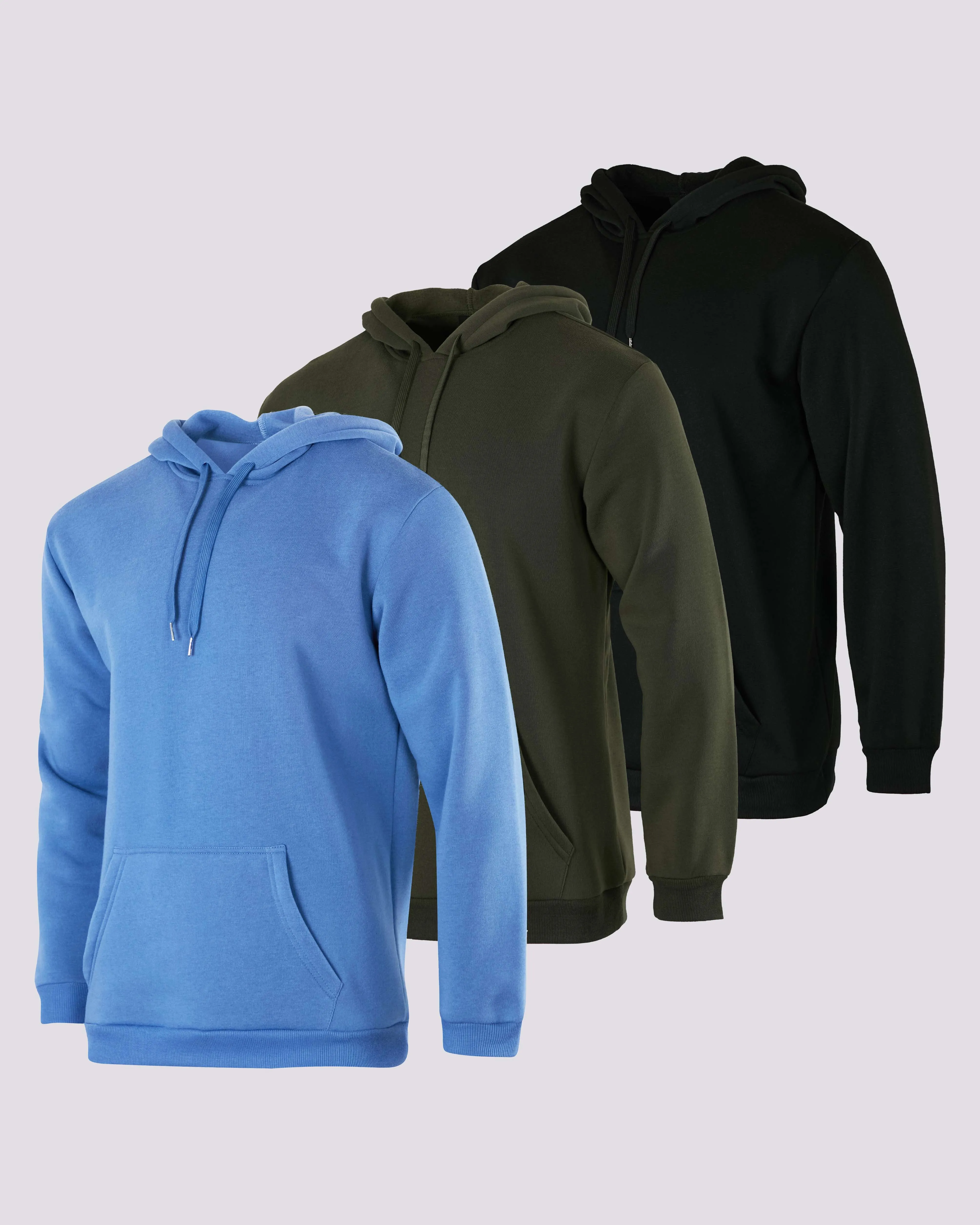 3 Pack: Mens Fleece Pullover Hoodie Sweatshirt