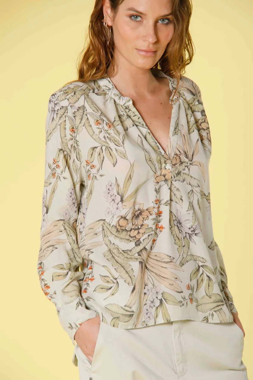 Adele woman's long sleeve shirt in tencel with floreal pattern