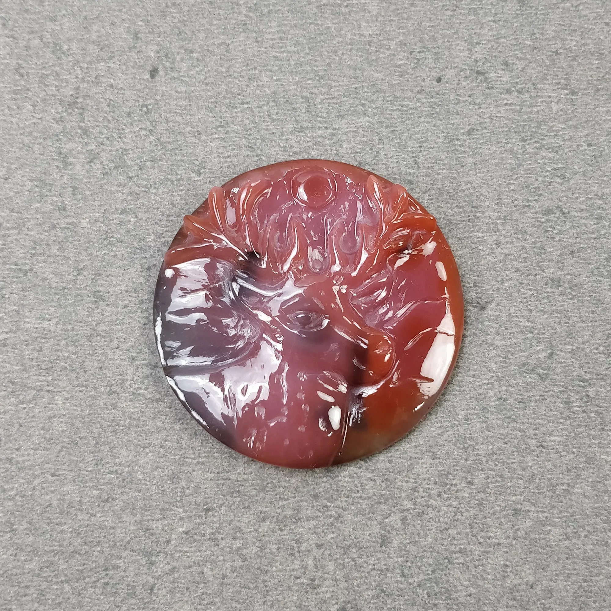 AGATE Gemstone Carving : 58.90cts Natural Untreated Unheated Orange Agate Hand Carved REINDEER 38mm