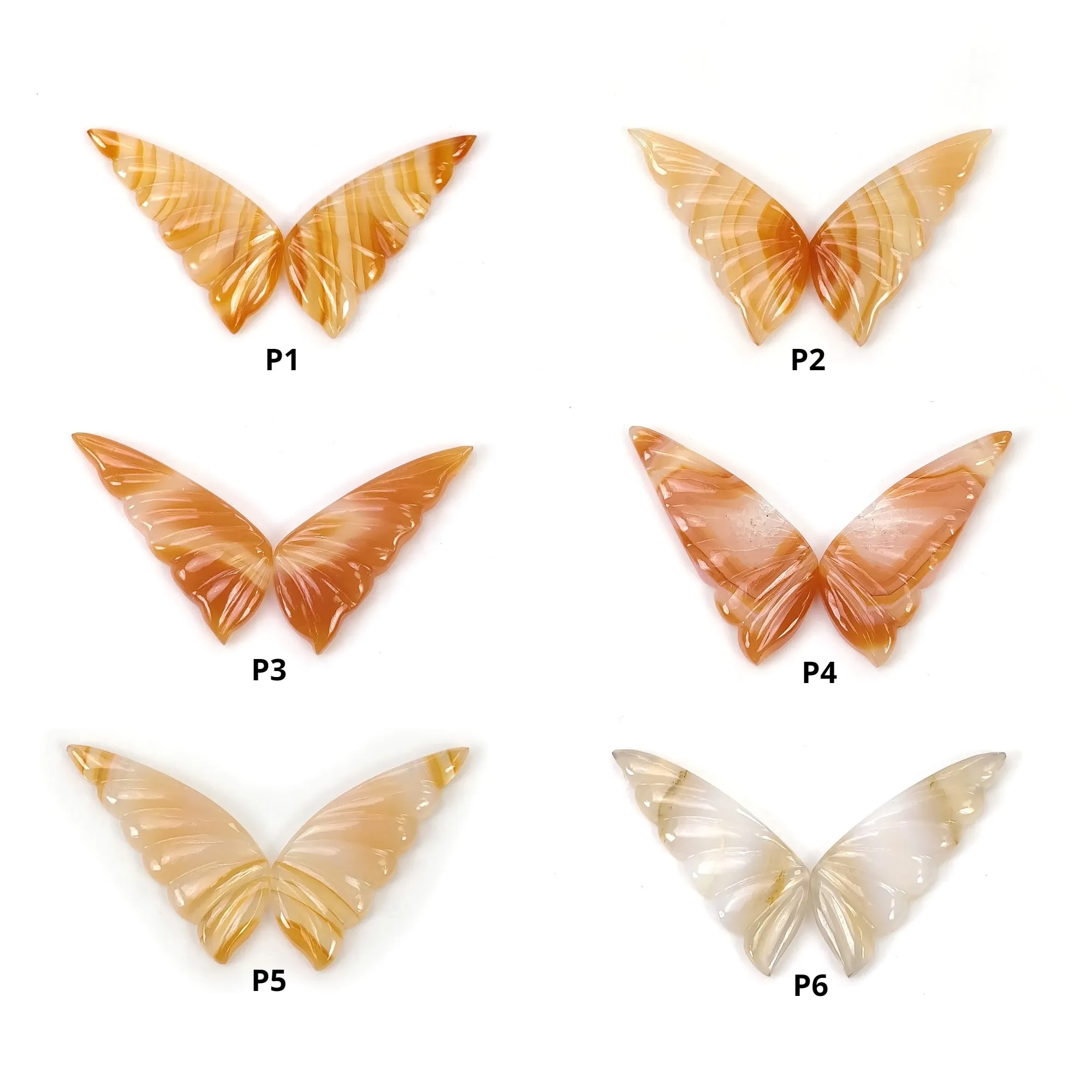 Agate Gemstone Carving : Natural Untreated Bi-Color Botswana Striped Agate Hand Carved BUTTERFLY Pair