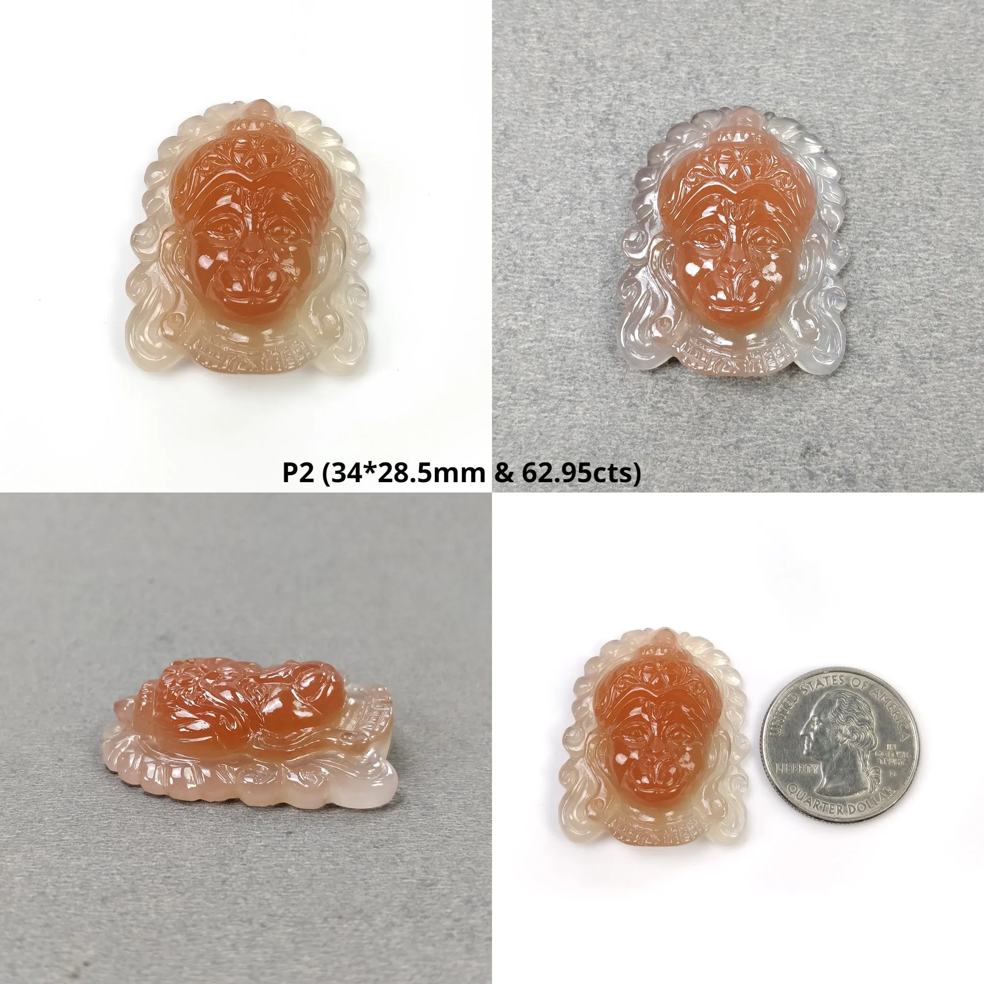 AGATE Gemstone Carving : Natural Untreated Unheated Orange Agate Hand Carved Lord HANUMANA And Lord SHIVA