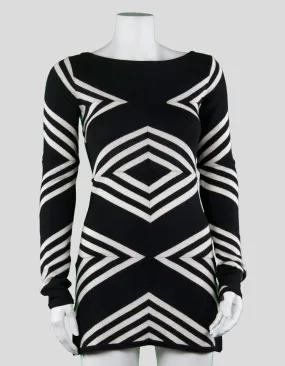 Alice   Olivia Black and White Geometric Patterned Mini Dress - X-Small