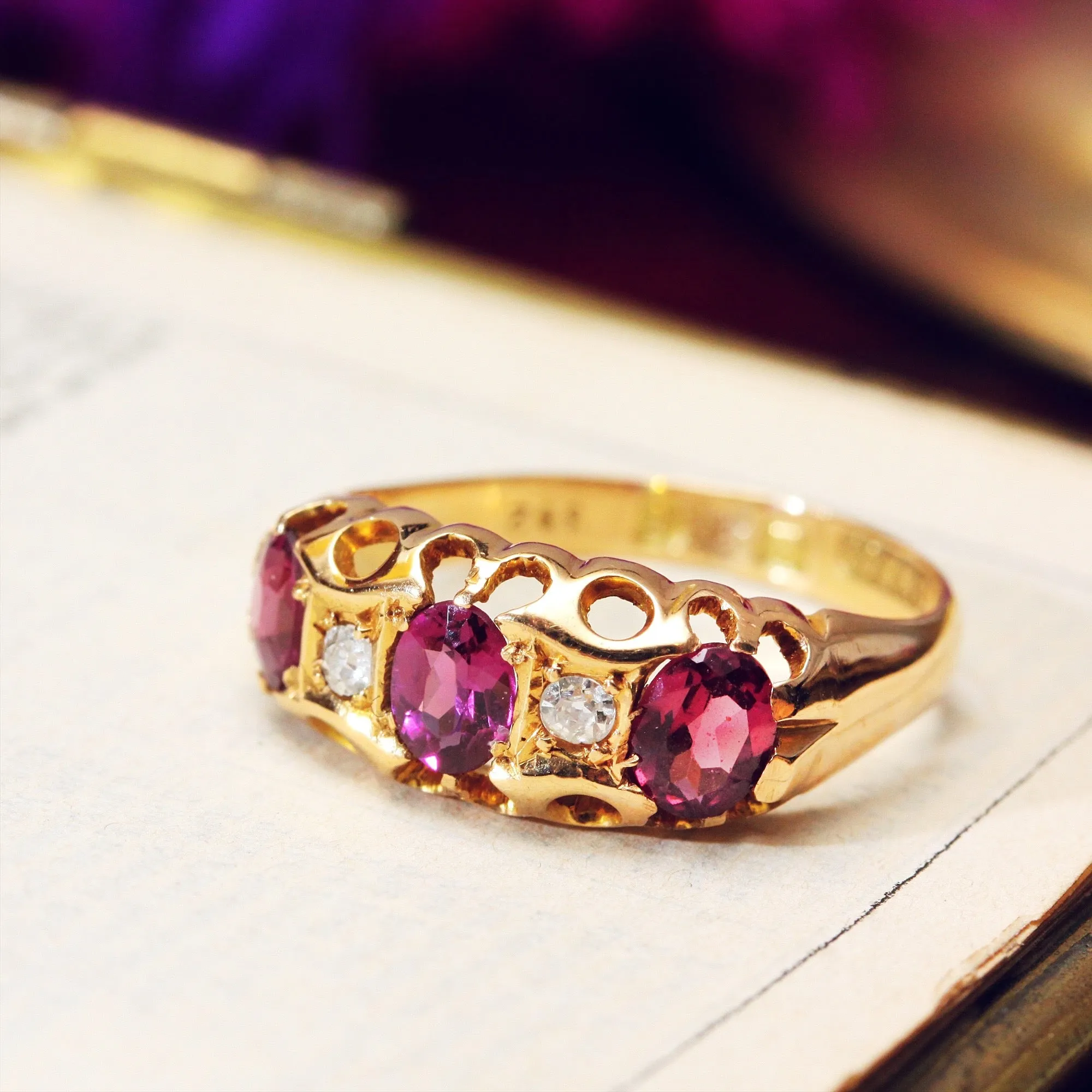 Antique Date 1911 Pink Tourmaline & Diamond Ring