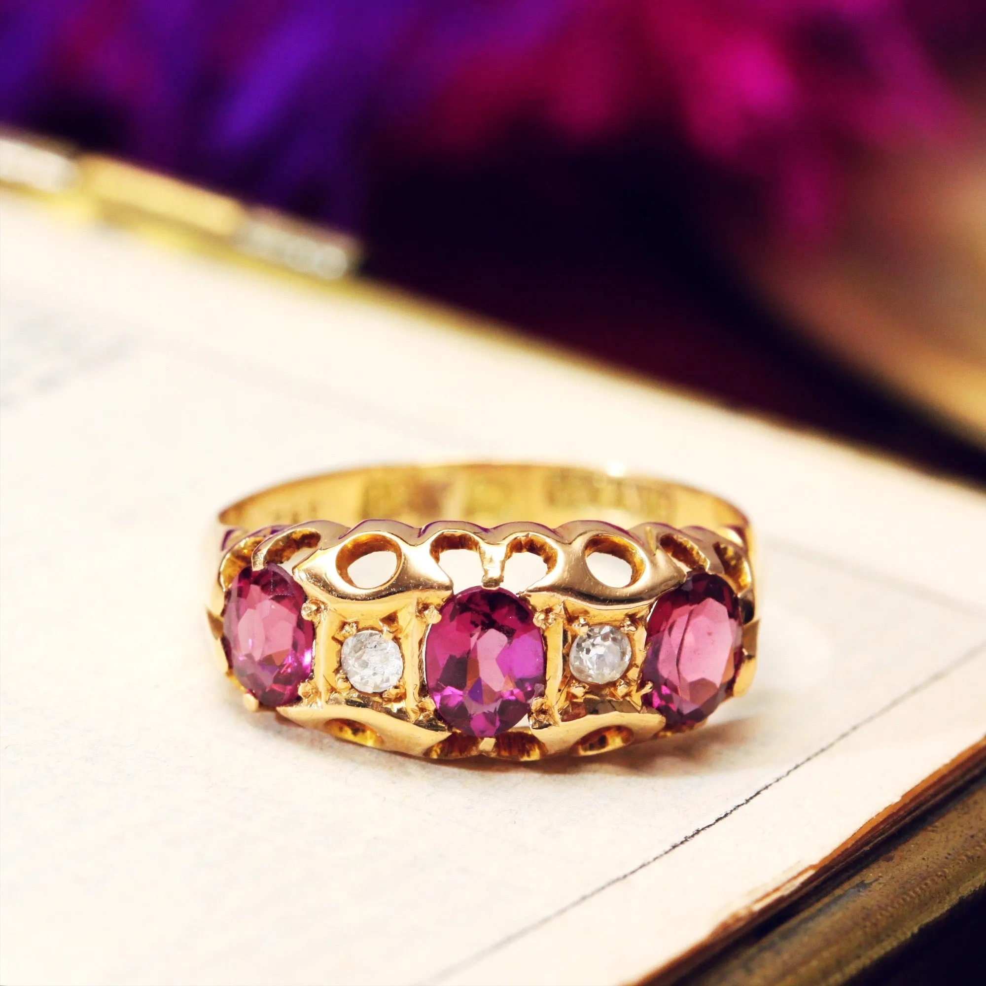 Antique Date 1911 Pink Tourmaline & Diamond Ring