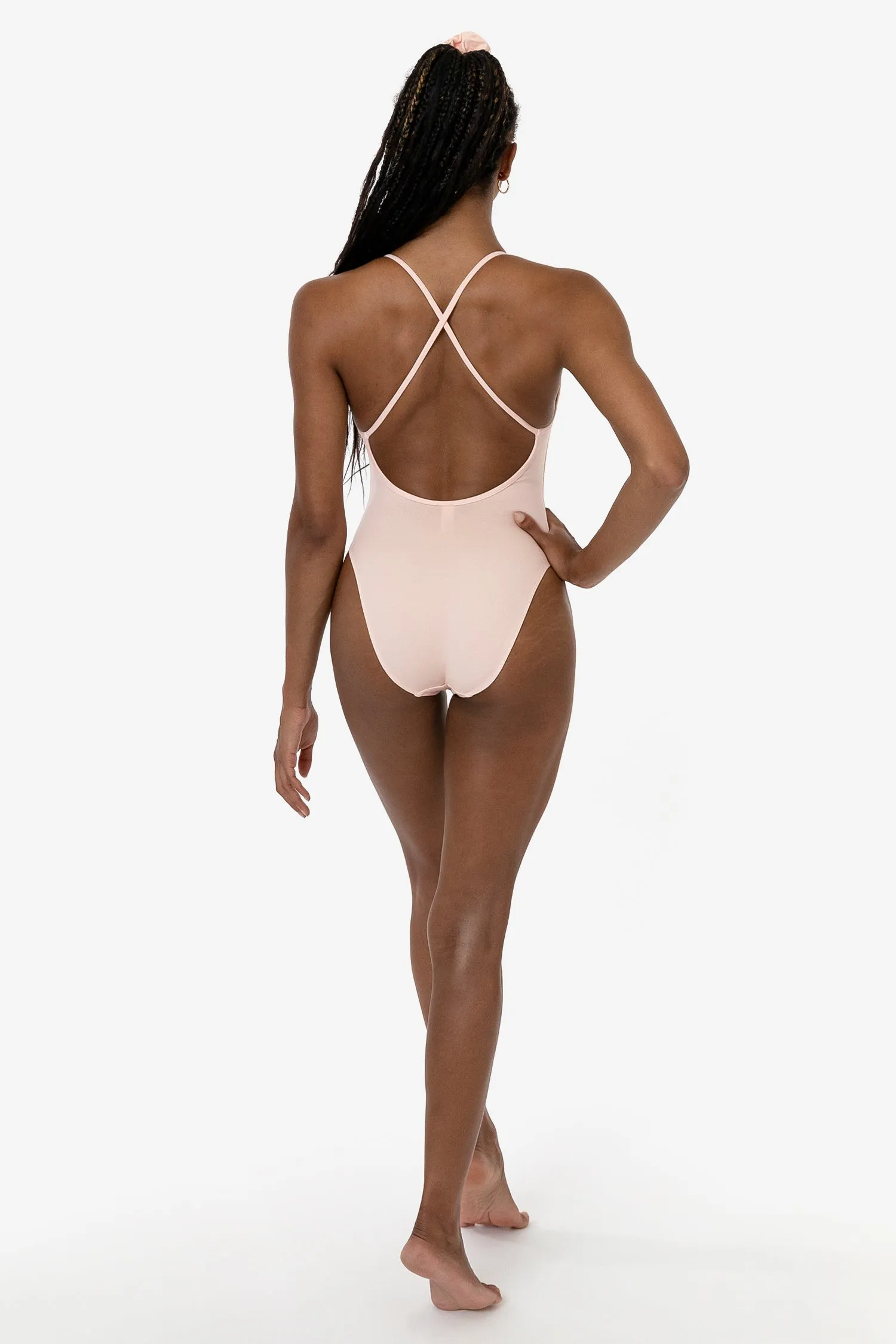 B308GD - Garment Dye Spaghetti Ruched Front Crossback Bodysuit