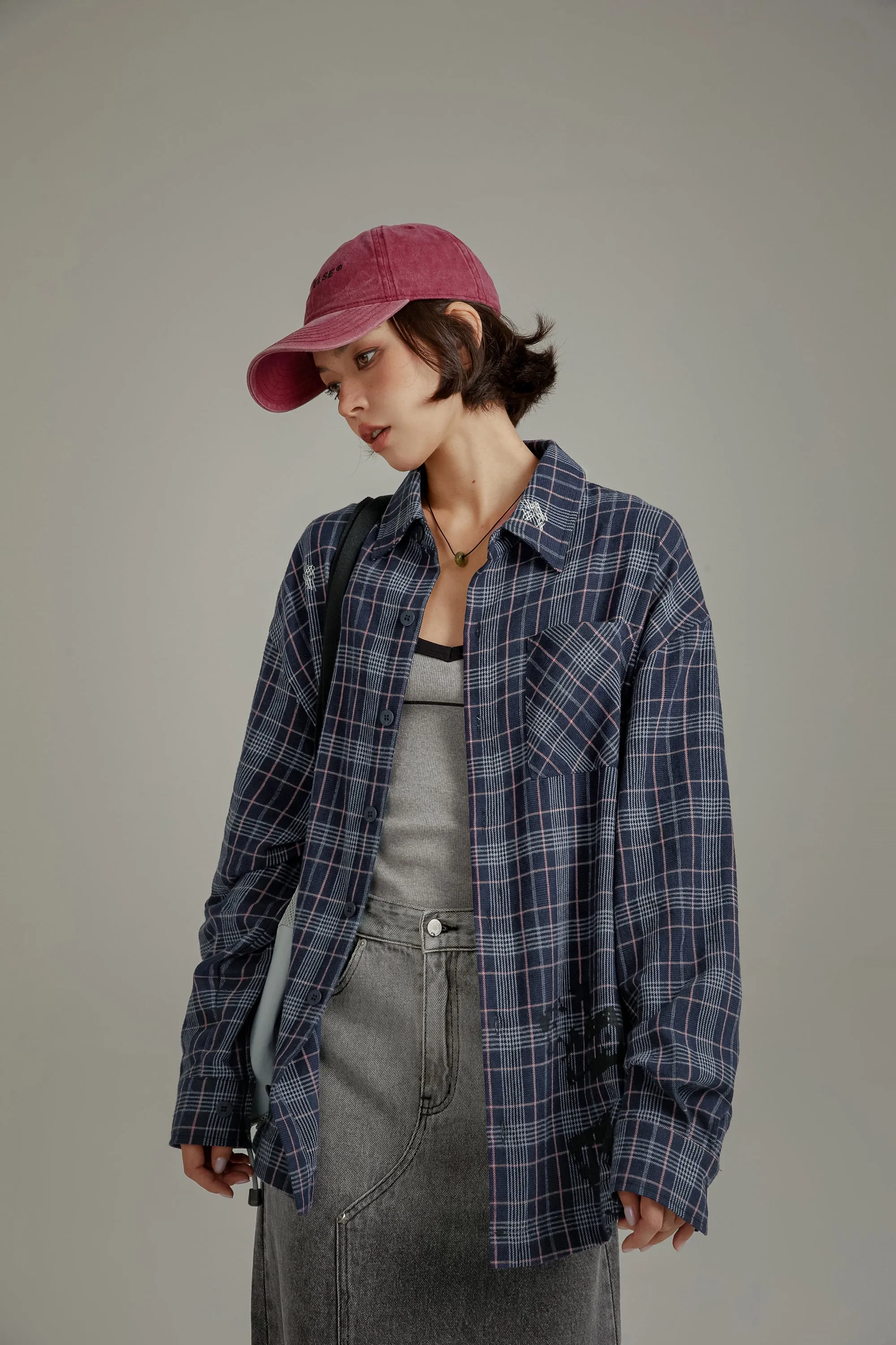 Back Logo Checked Loose Fit Shirt