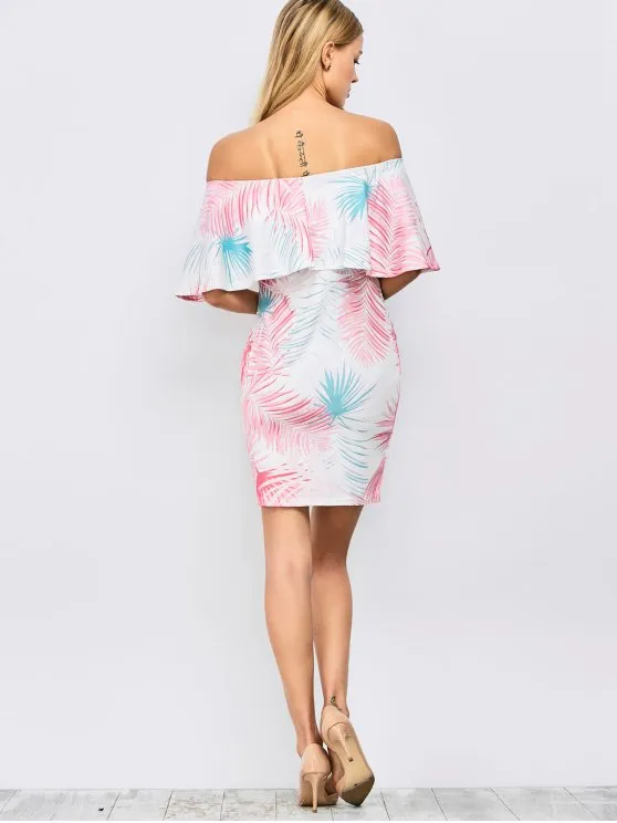 BerryBetty - Beautiful Off Shoulder Printed Bodycon Dress