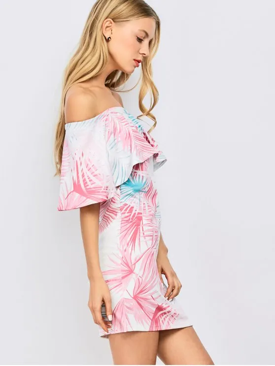 BerryBetty - Beautiful Off Shoulder Printed Bodycon Dress