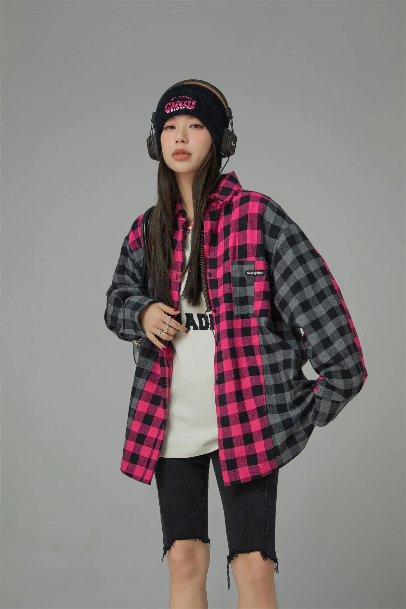 Bi-Color Oversized Check Shirt