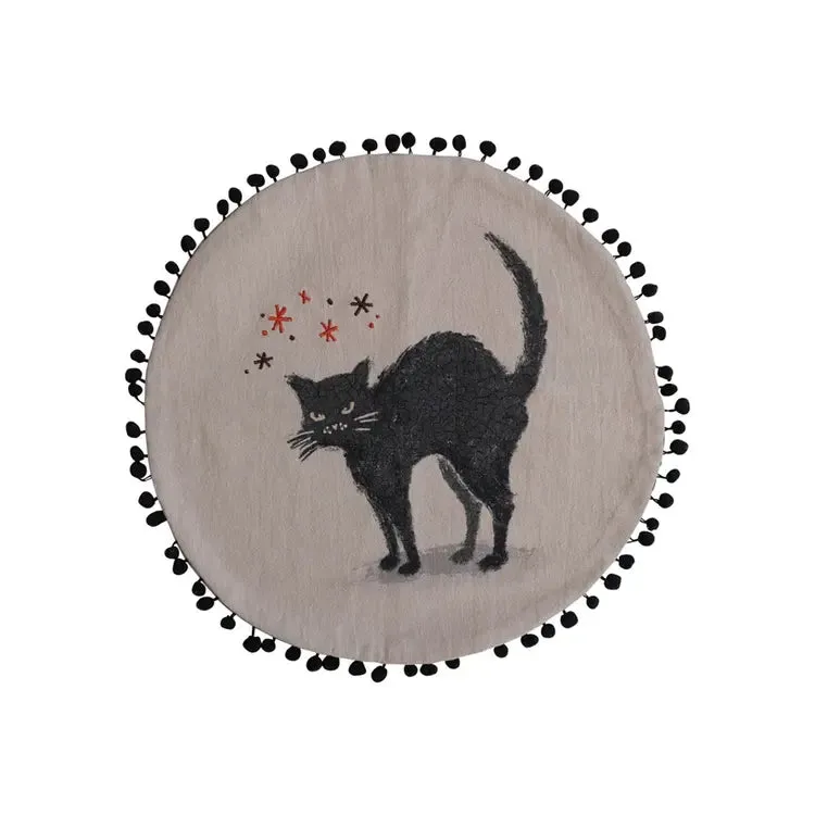 Black Cat Round Cushion