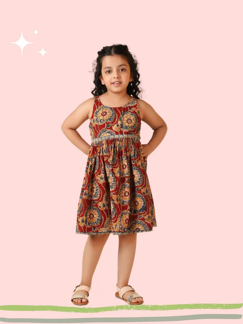 Block Print Kids Dress | Red Floral