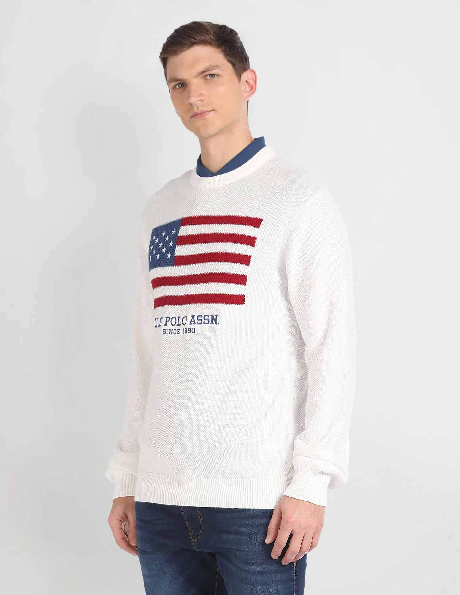 Brand Flag Patterned Knit Sweater