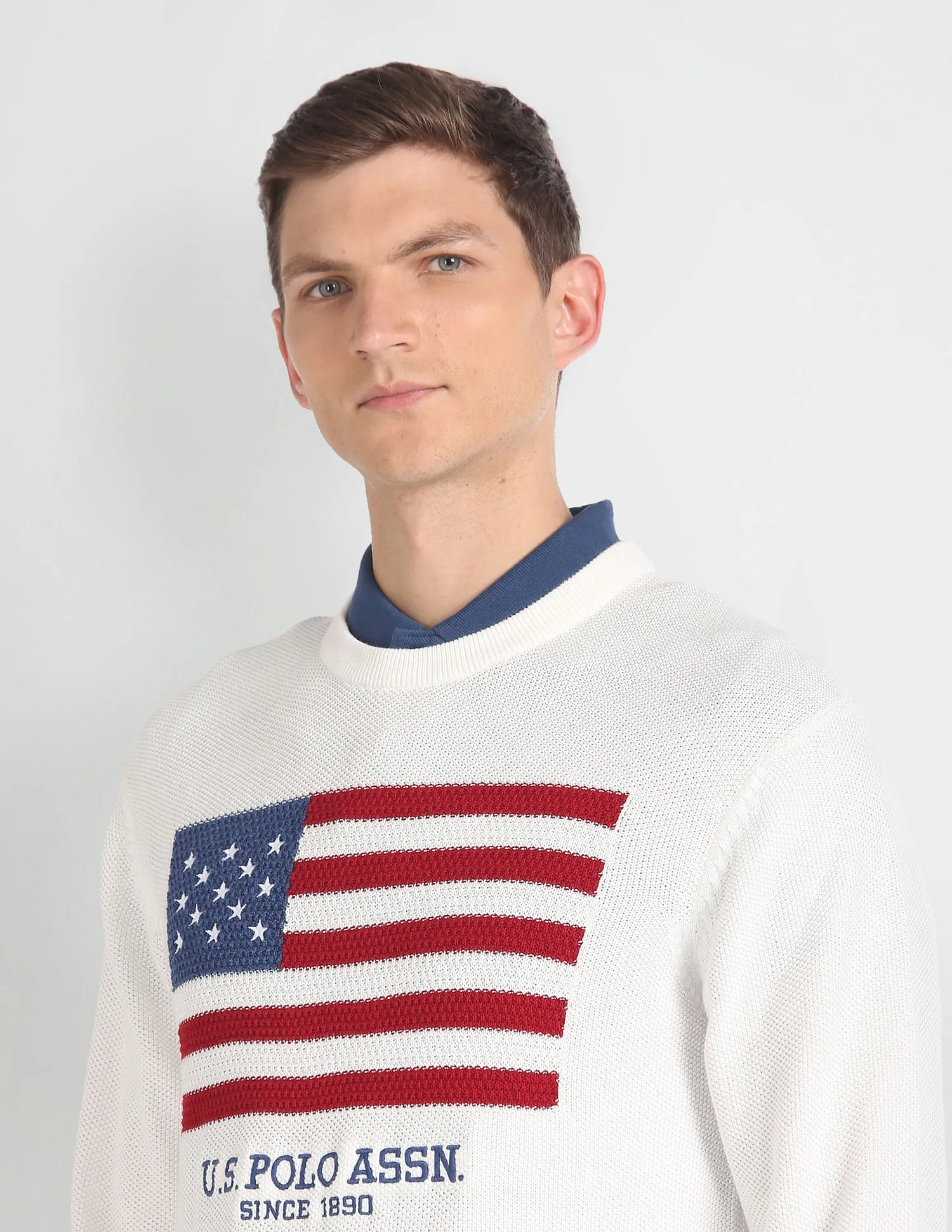 Brand Flag Patterned Knit Sweater