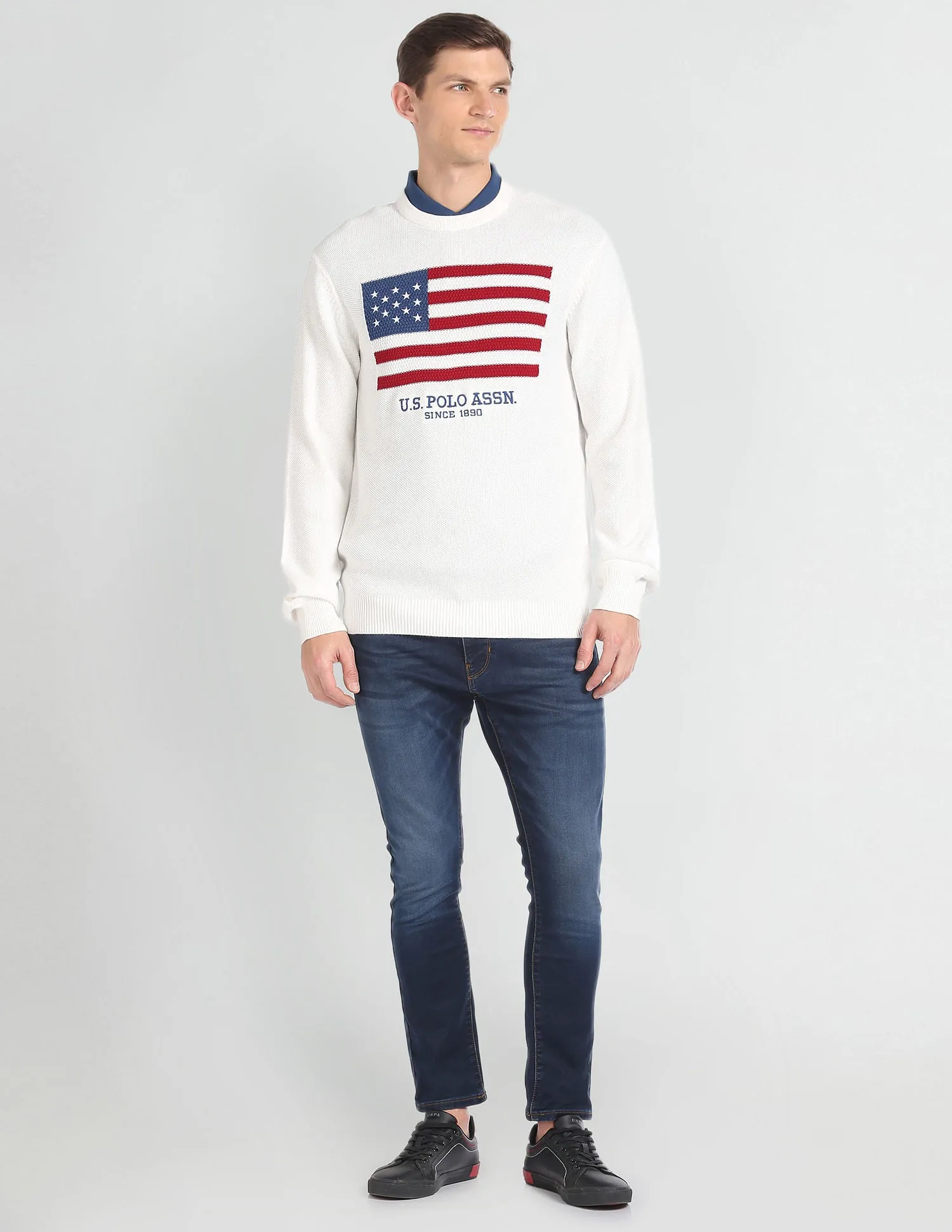 Brand Flag Patterned Knit Sweater