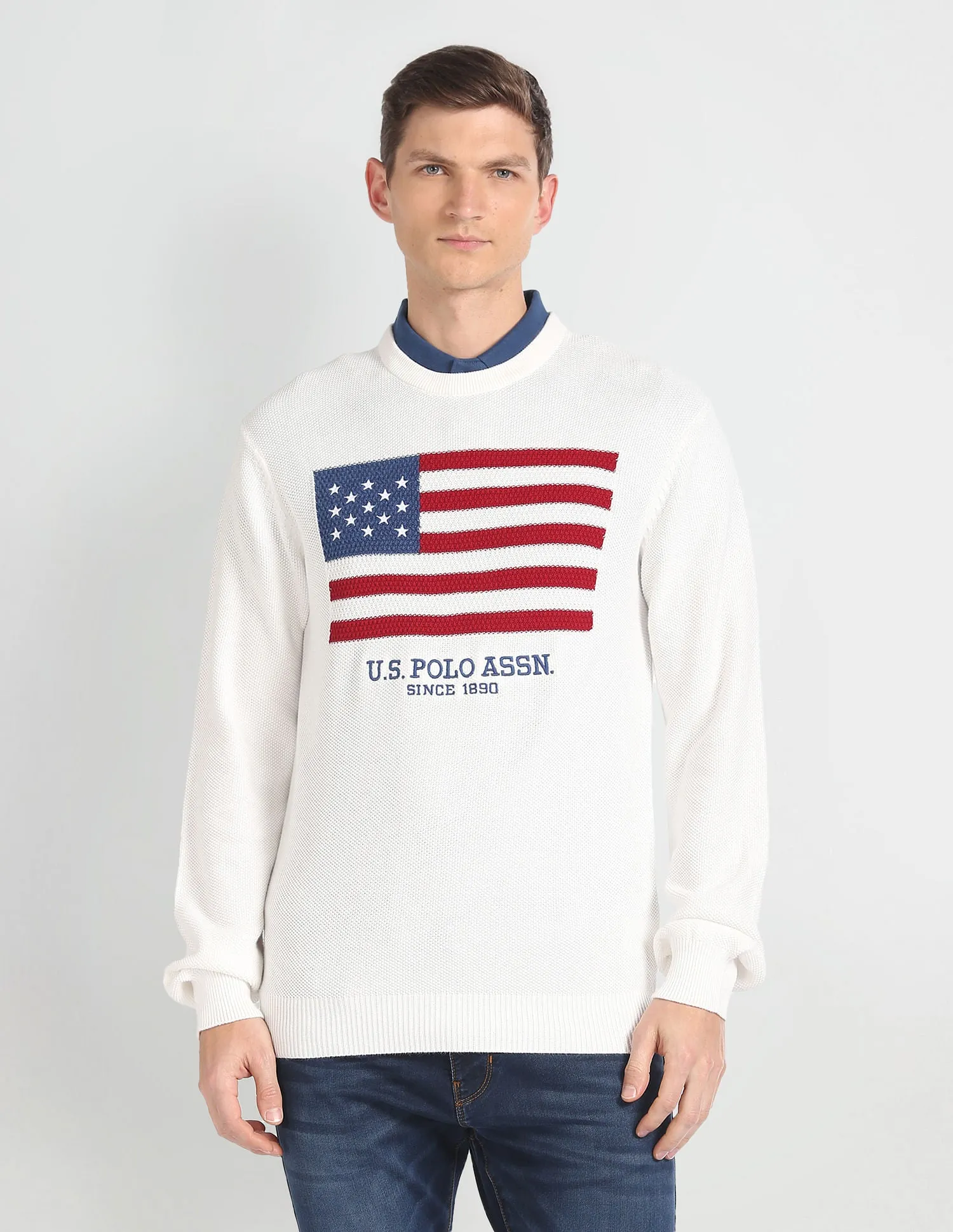 Brand Flag Patterned Knit Sweater