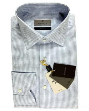 Canali Dress Shirt Exclusive White Blue Houndstooth - Modern Fit 39 - 15 1/2