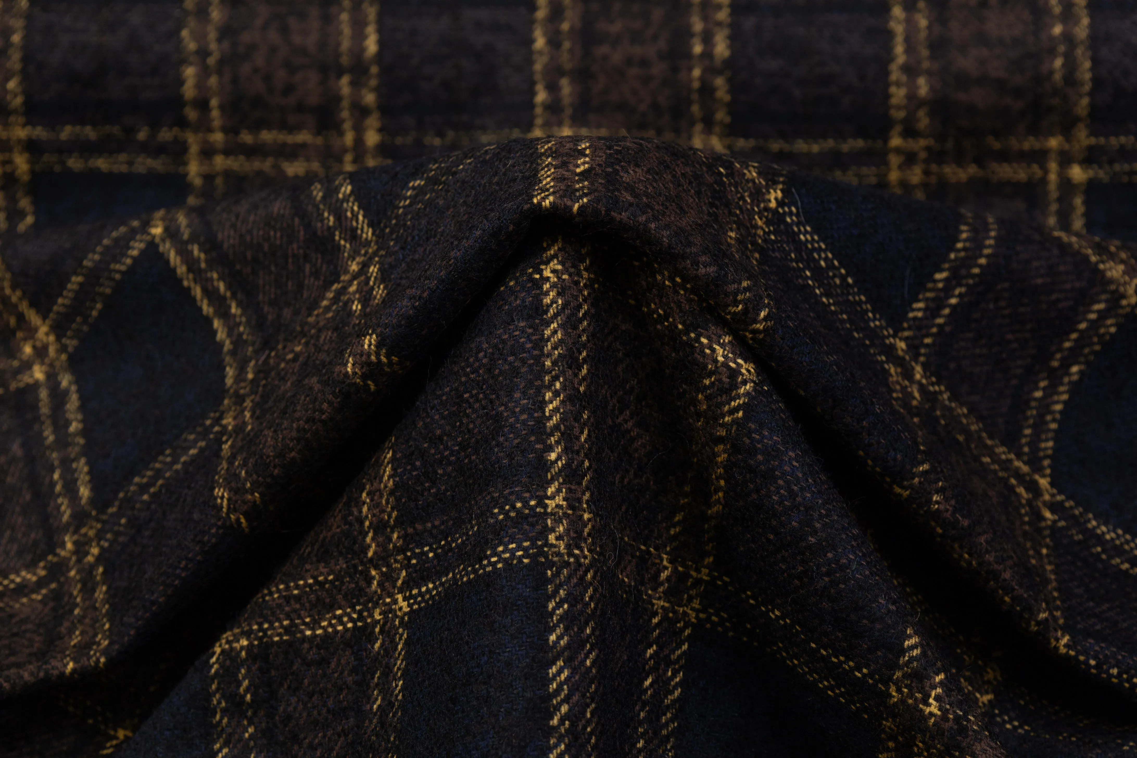 Checked Italian Wool Tweed Boucle - Navy / Yellow / Brown