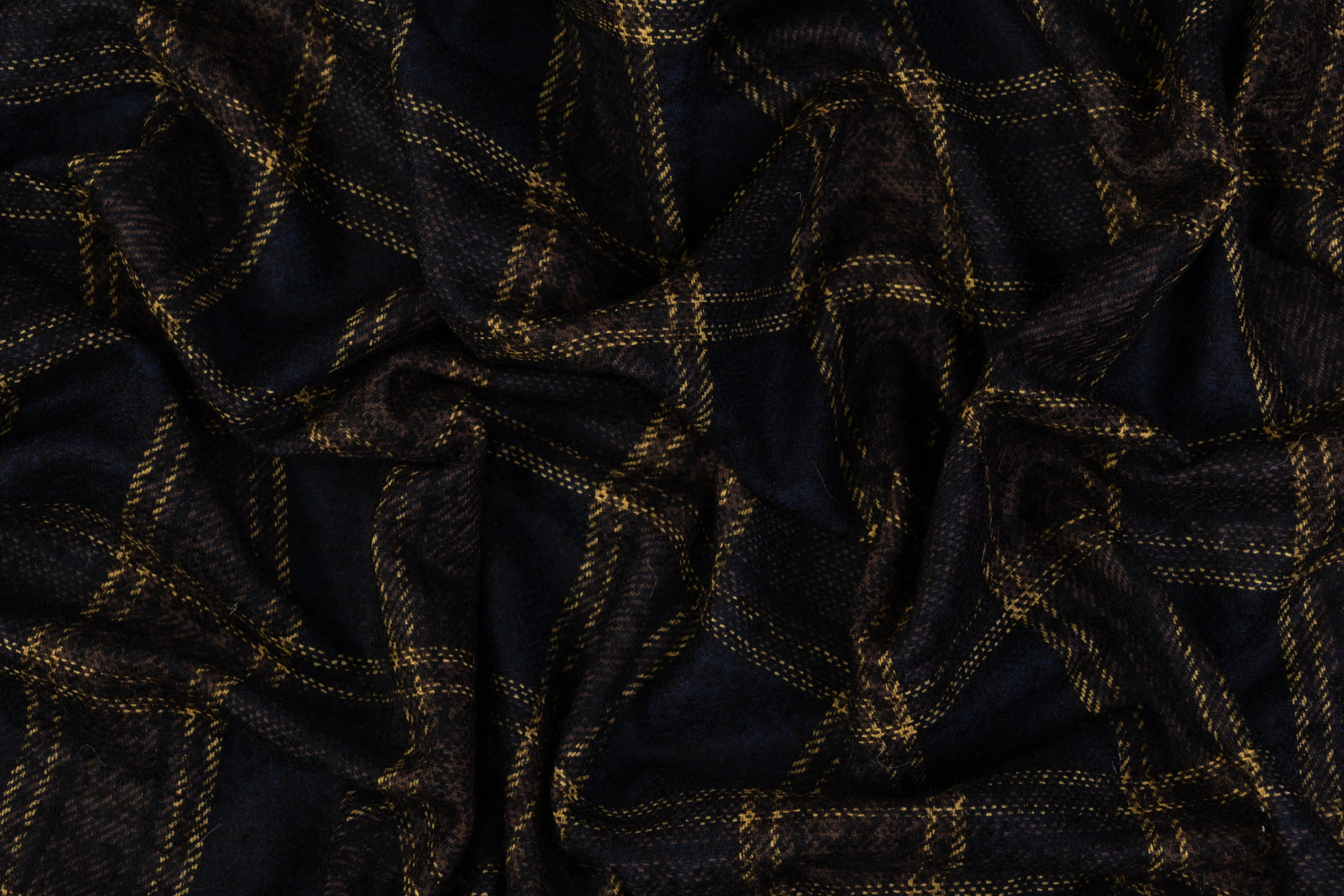 Checked Italian Wool Tweed Boucle - Navy / Yellow / Brown