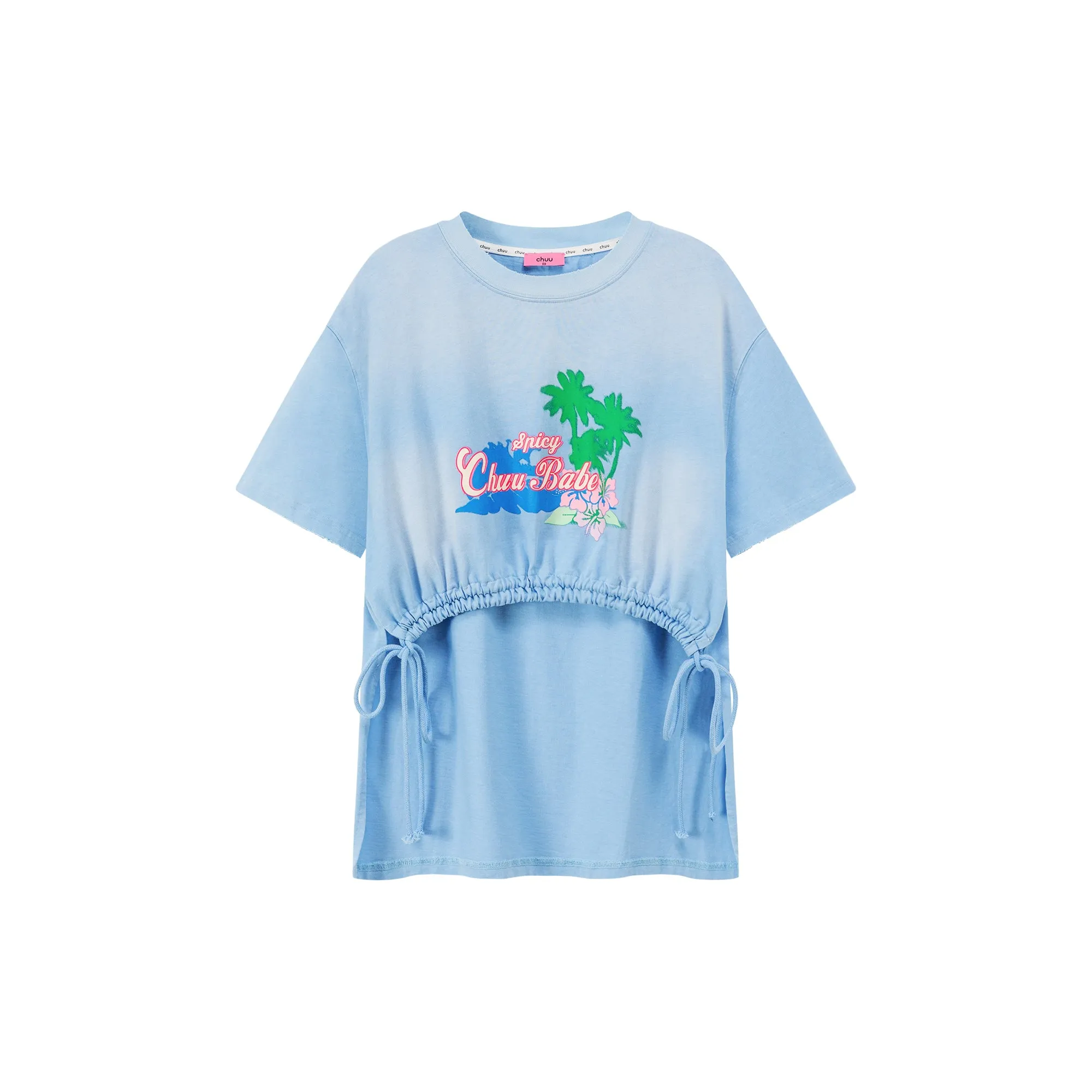 Chuu Babe Tropical Printed Design Strings Cropped T-Shirt