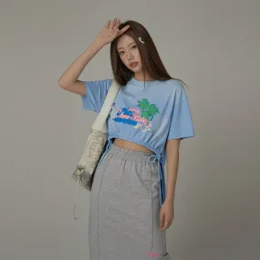 Chuu Babe Tropical Printed Design Strings Cropped T-Shirt