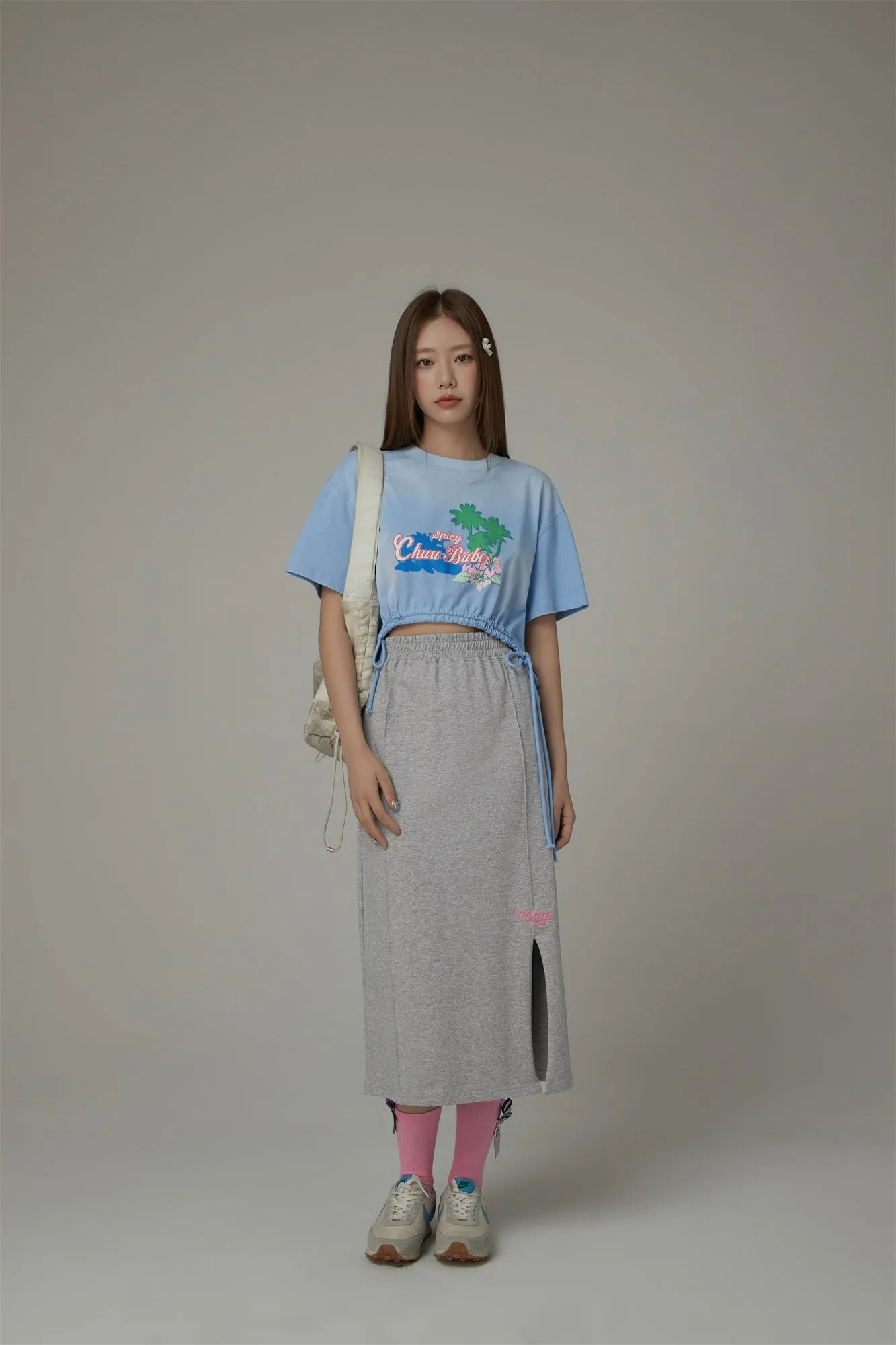 Chuu Babe Tropical Printed Design Strings Cropped T-Shirt