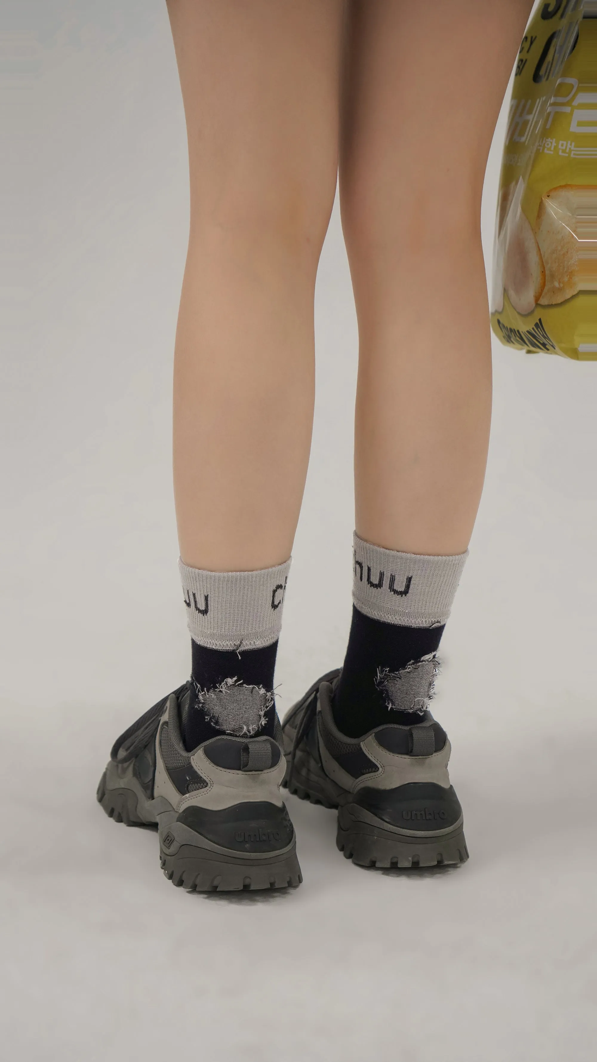 Chuu Lettering Distressed High Socks