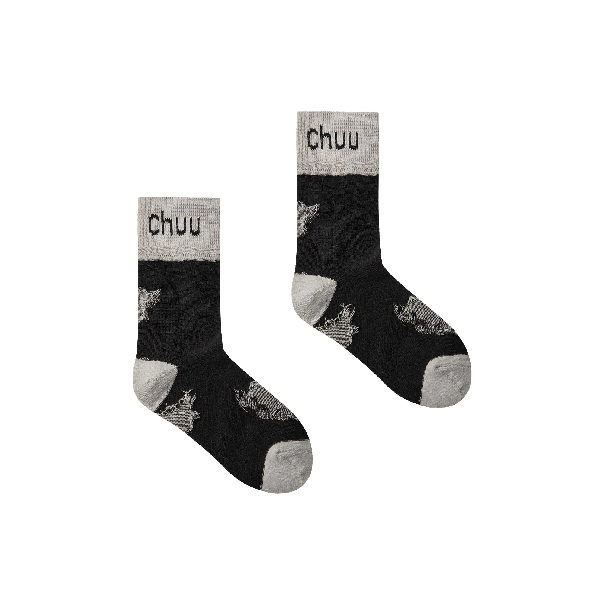 Chuu Lettering Distressed High Socks