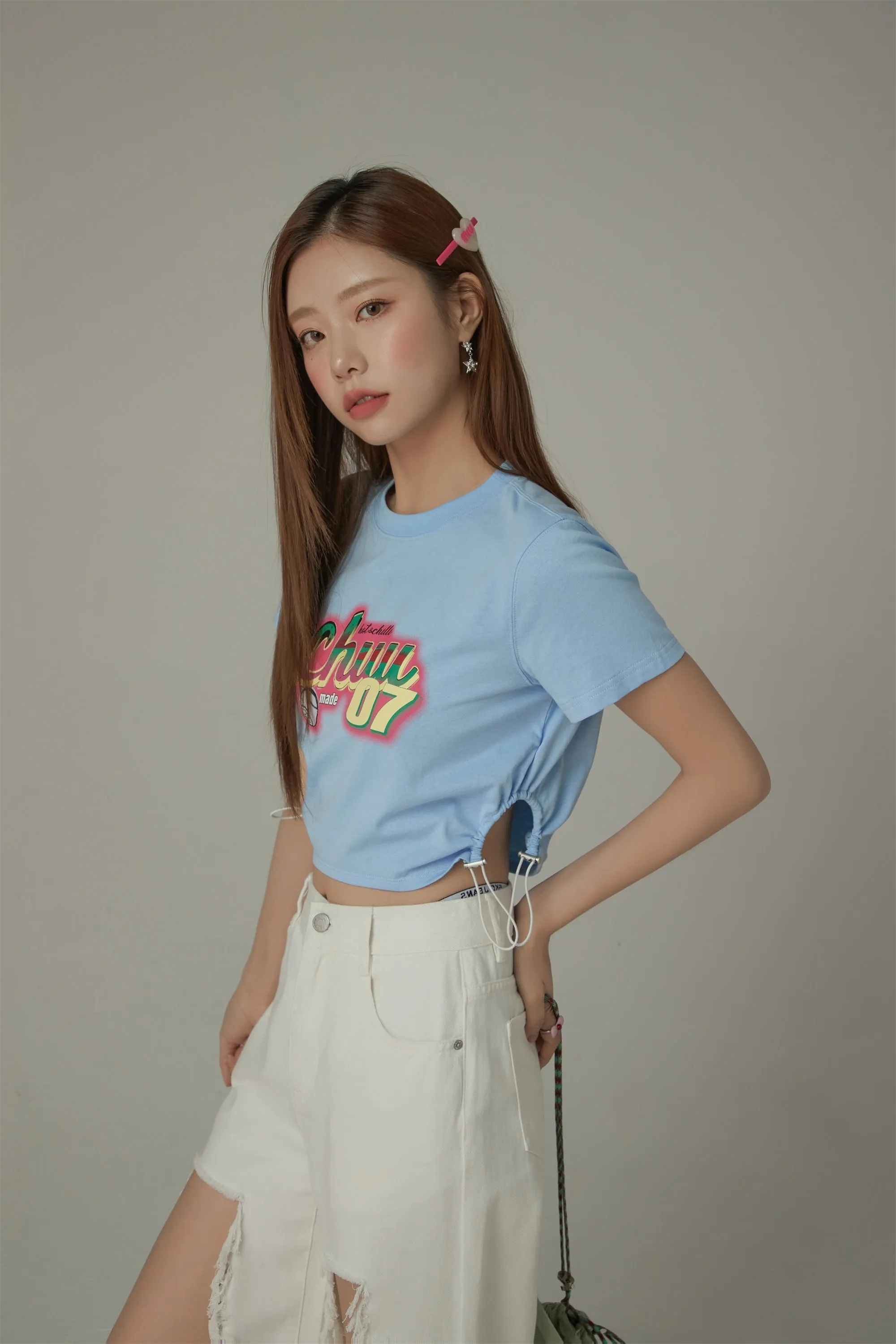 Chuu Lettering Sporty String Crop Short Sleeve T-Shirt