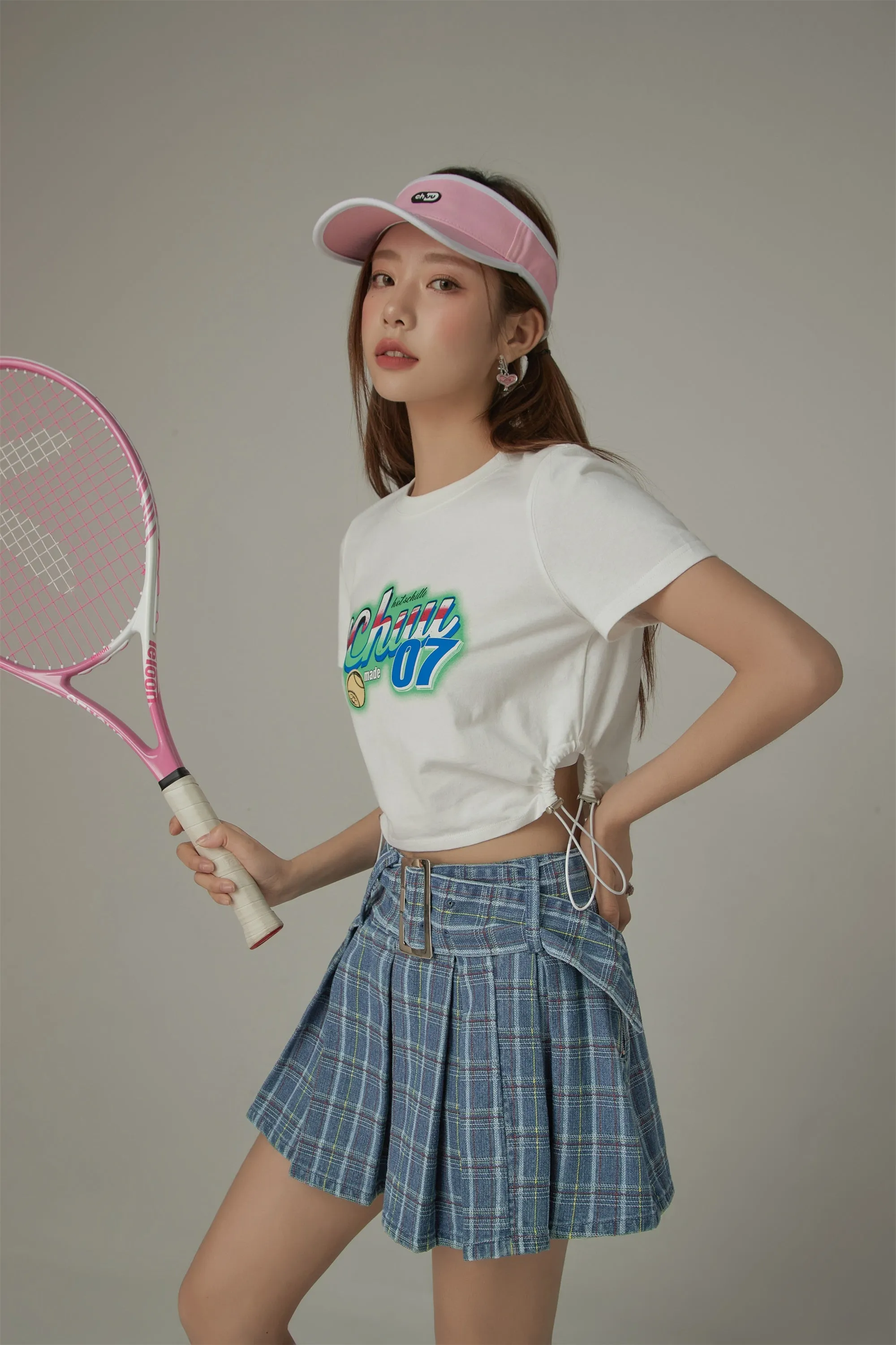 Chuu Lettering Sporty String Crop Short Sleeve T-Shirt