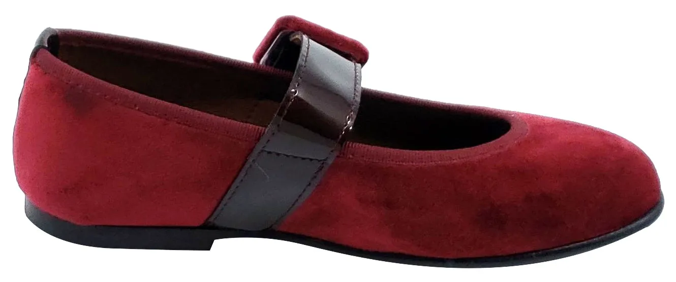 Clarys Girl's Velvet Buckle Mary Jane, Burgundy