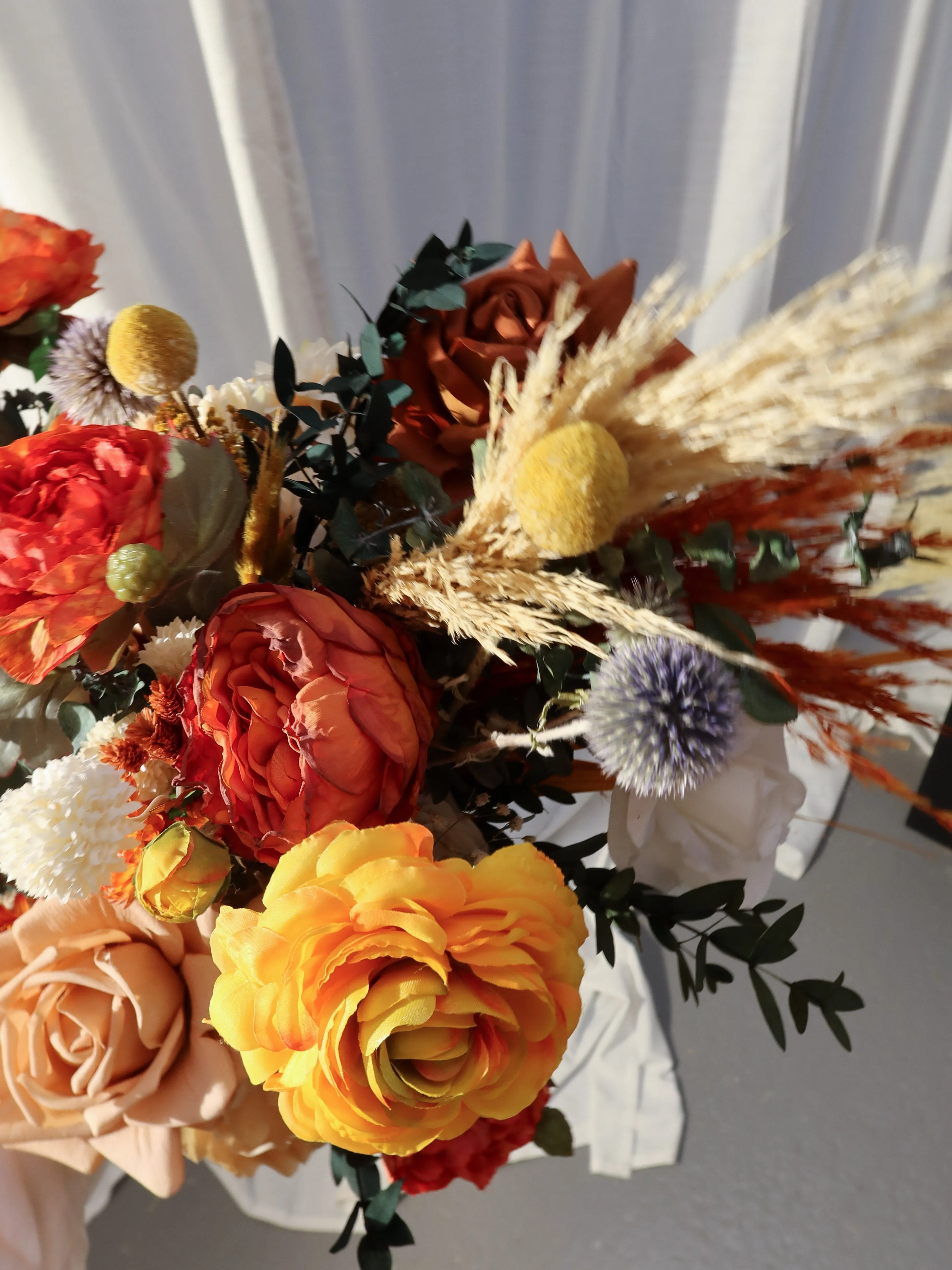 Colourful Dried and Artificial Flowers Bridal Bouquet - Natural Orange & Red