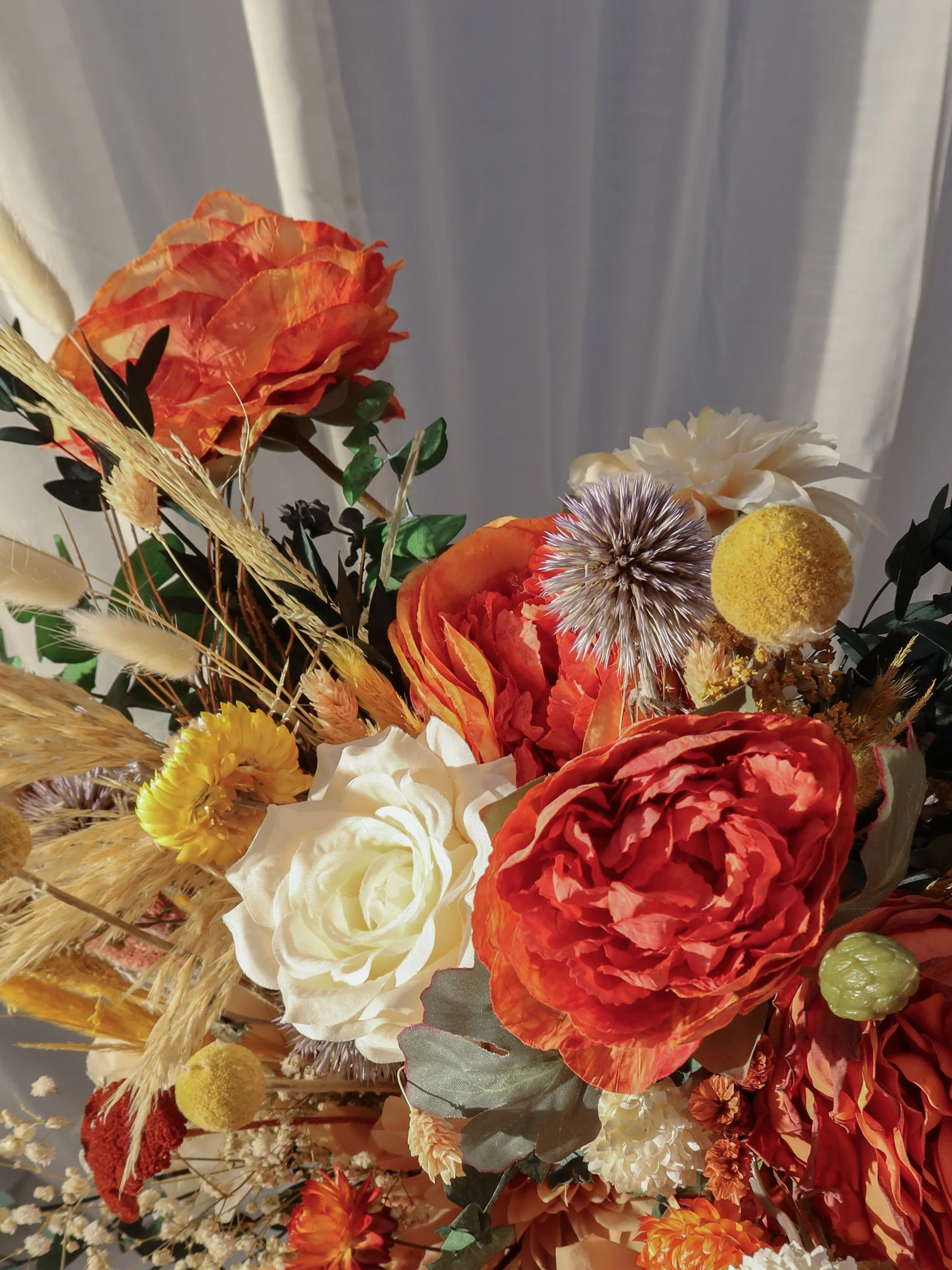 Colourful Dried and Artificial Flowers Bridal Bouquet - Natural Orange & Red