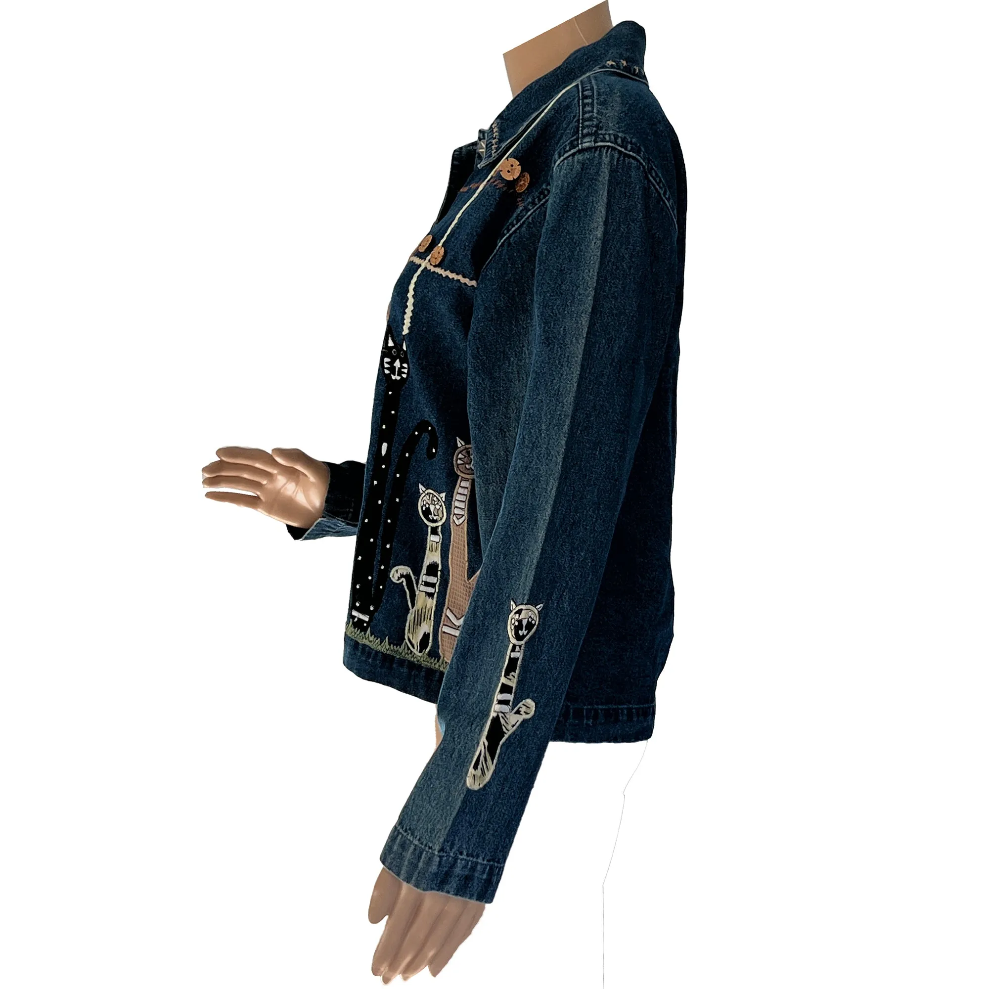 Denim Jean Jacket for Cat Lovers, All Cotton. Casual, Travel, Leisure Wear.  Life Style Petite