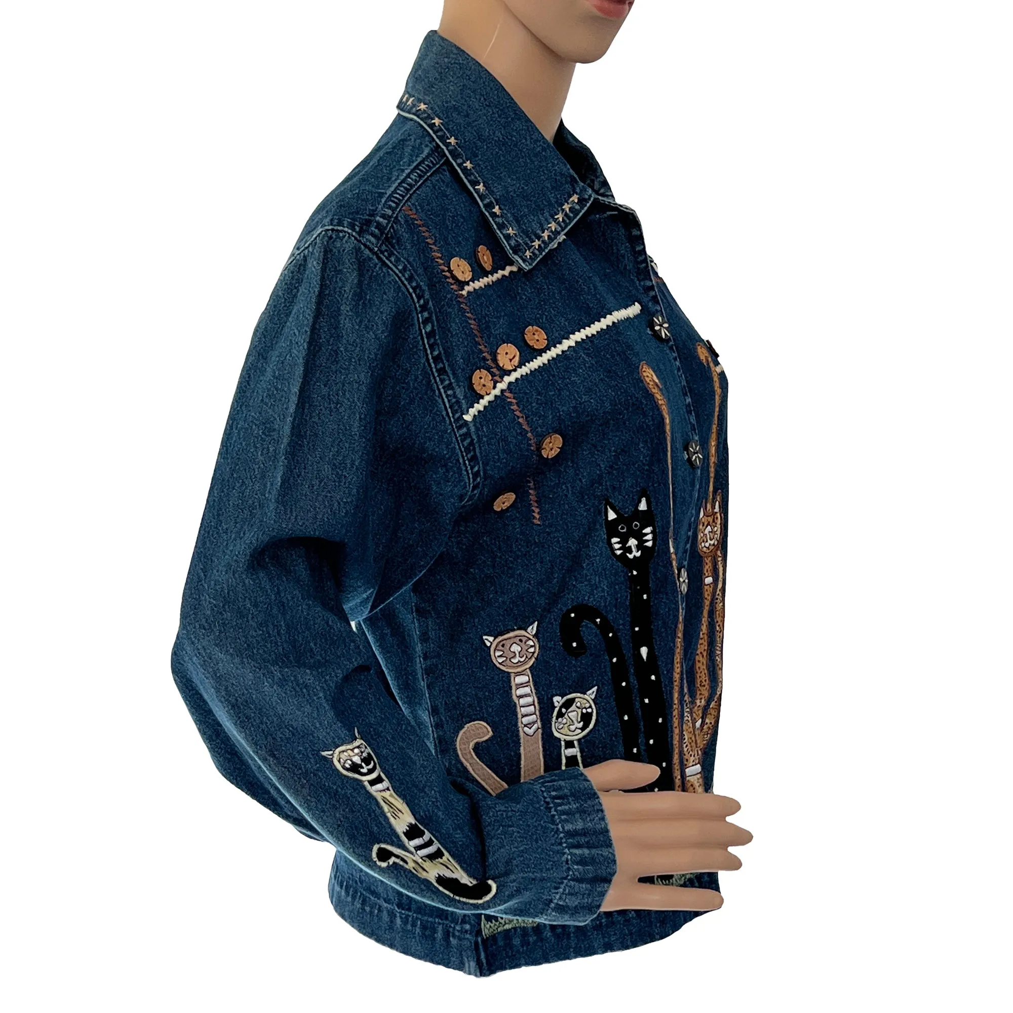 Denim Jean Jacket for Cat Lovers, All Cotton. Casual, Travel, Leisure Wear.  Life Style Petite