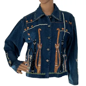 Denim Jean Jacket for Cat Lovers, All Cotton. Casual, Travel, Leisure Wear.  Life Style Petite