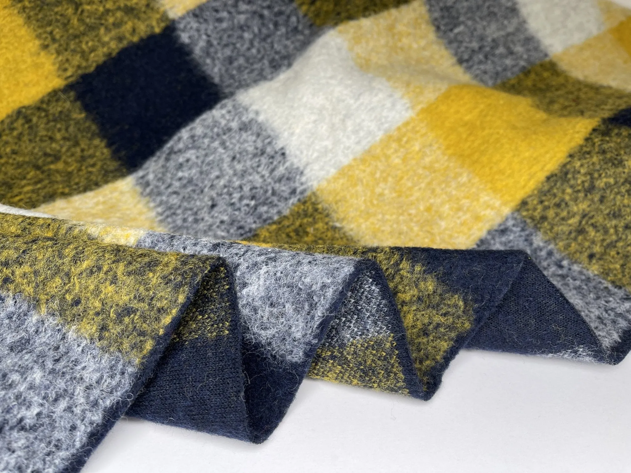 Designer Printed  Yellow Checks Wool Fabric