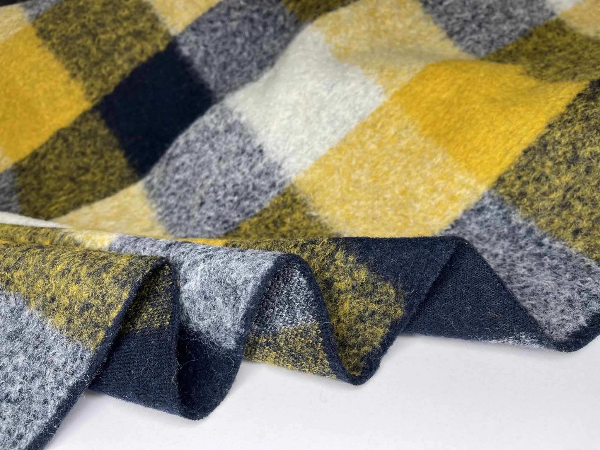 Designer Printed  Yellow Checks Wool Fabric