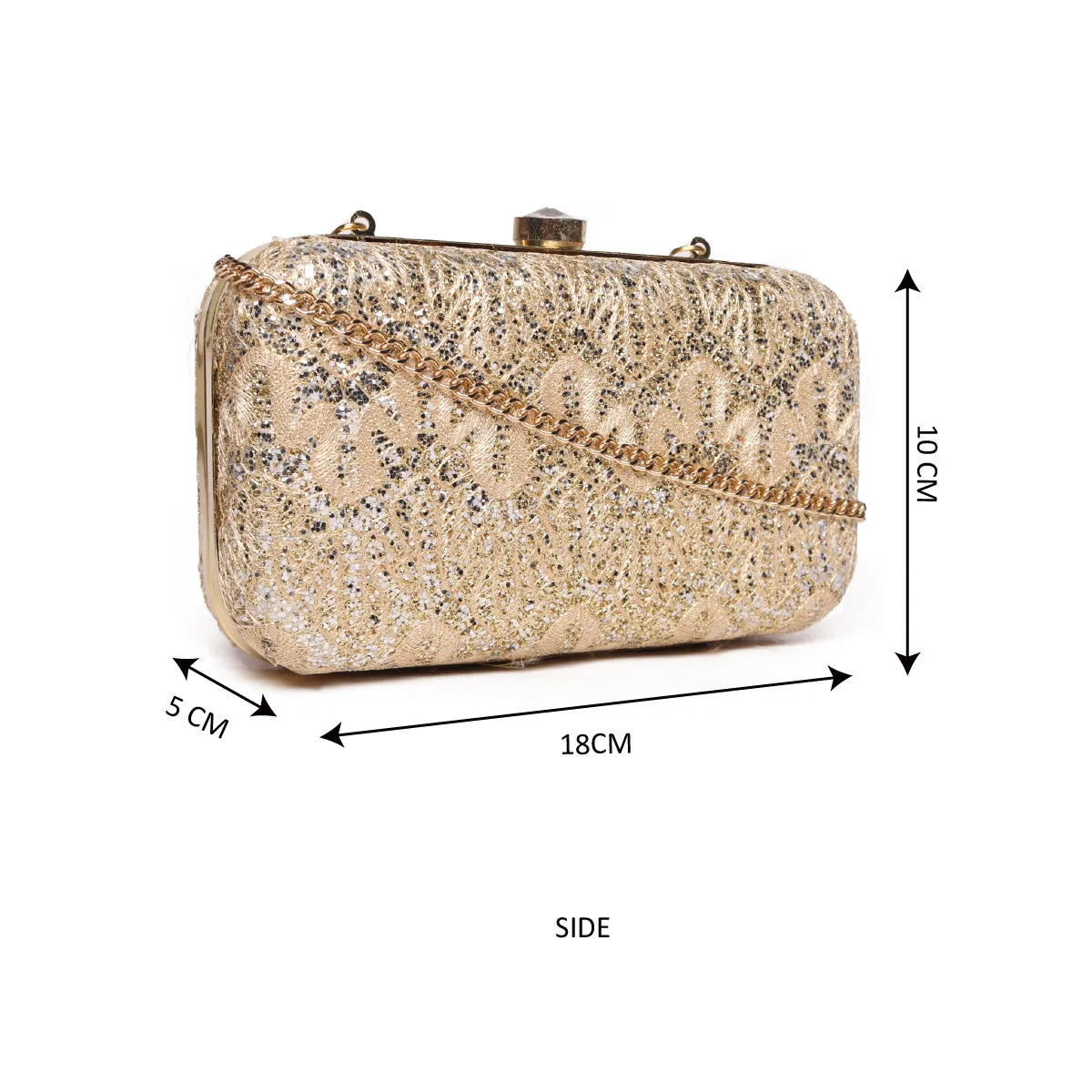 Embllished Beige Jewel Box Clutch With Sling Strap