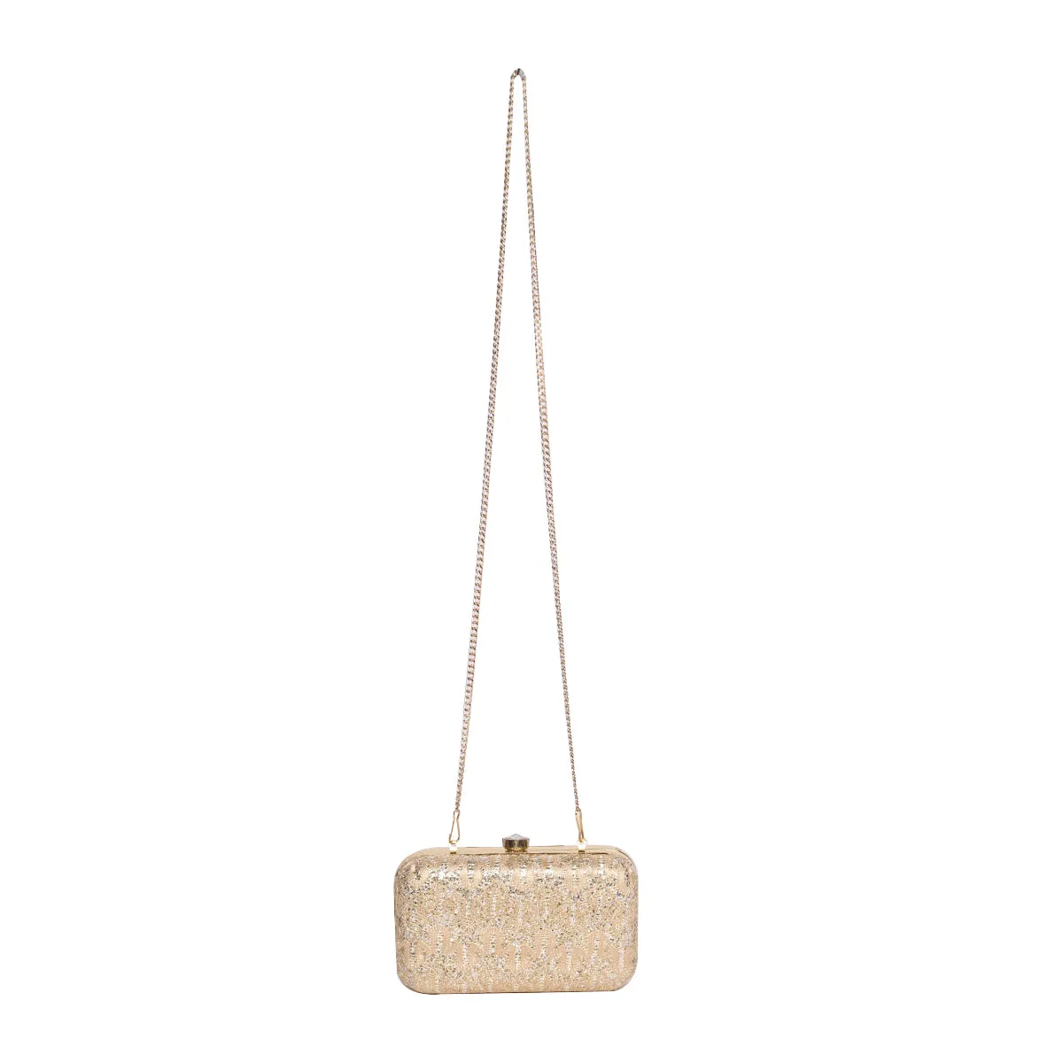 Embllished Beige Jewel Box Clutch With Sling Strap