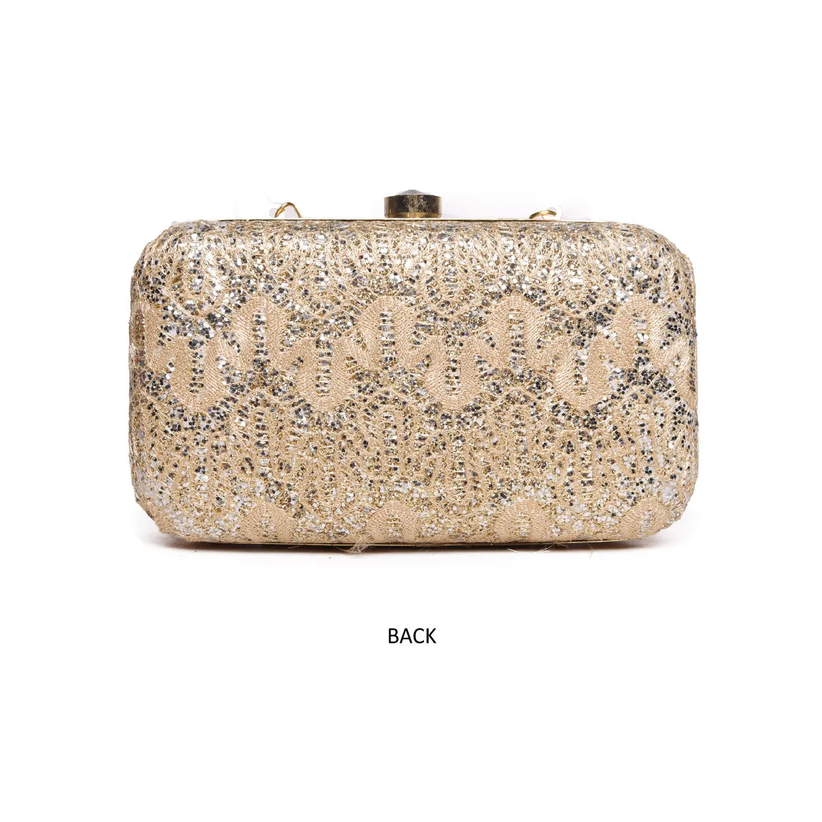 Embllished Beige Jewel Box Clutch With Sling Strap