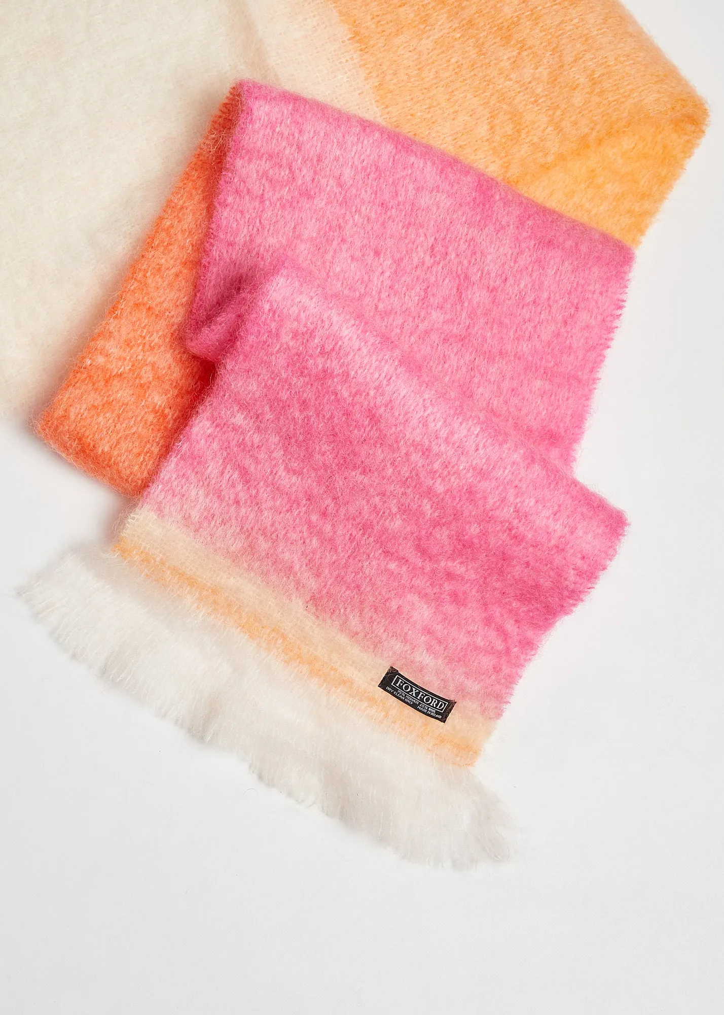 Foxford Pink And Orange Stripe Giant Mohair Scarf