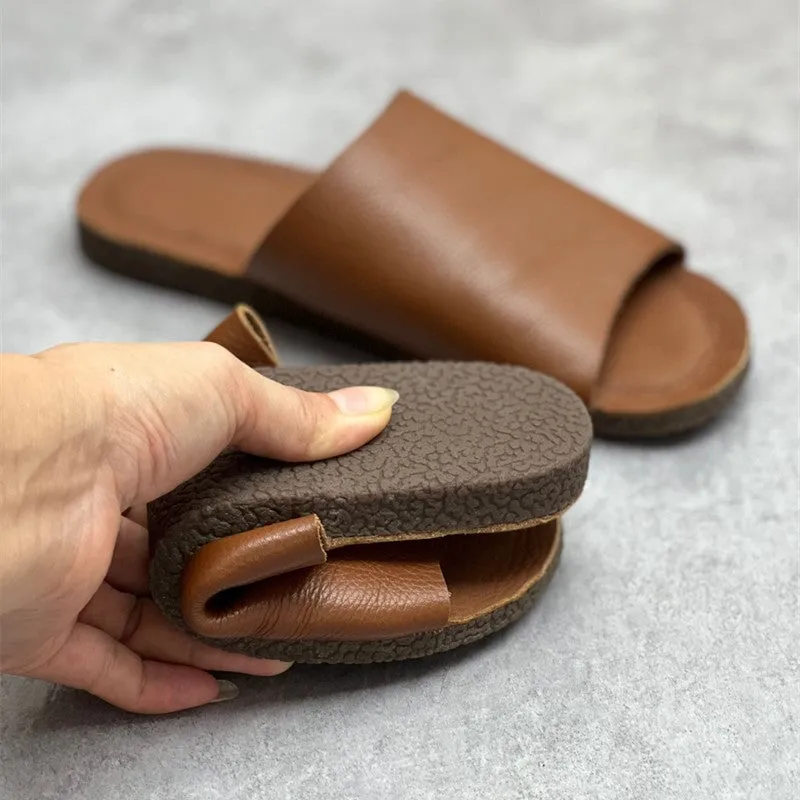 Genuine Leather Slippers for Women Flat in Coffee/Red/Brown/Apricot