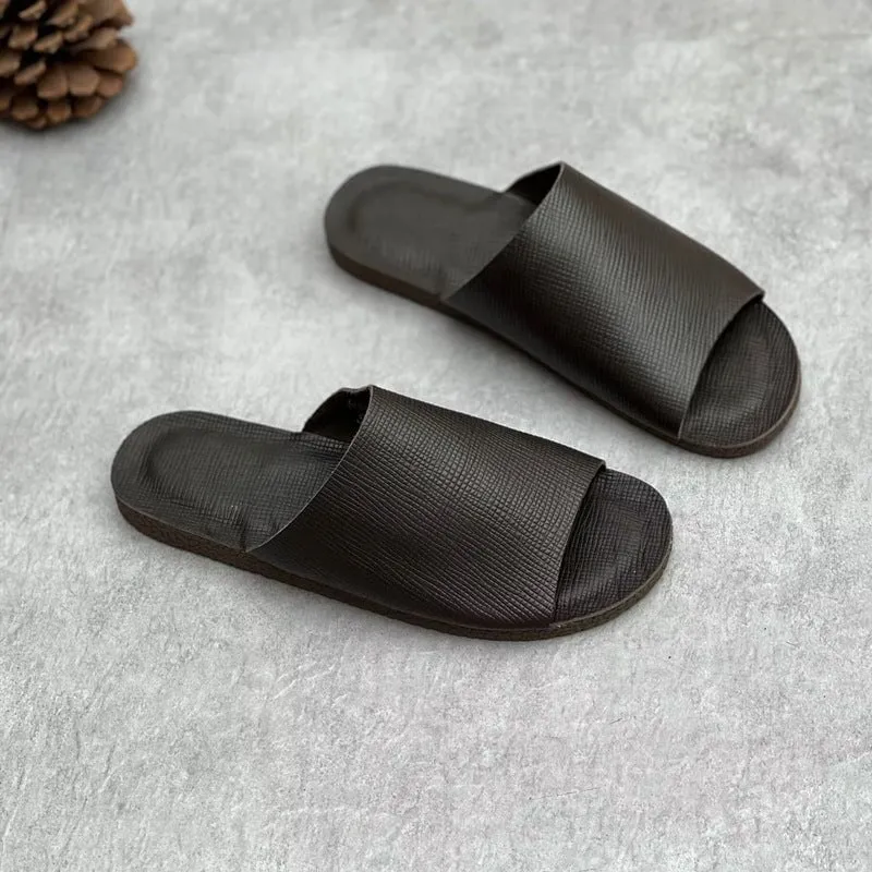 Genuine Leather Slippers for Women Flat in Coffee/Red/Brown/Apricot